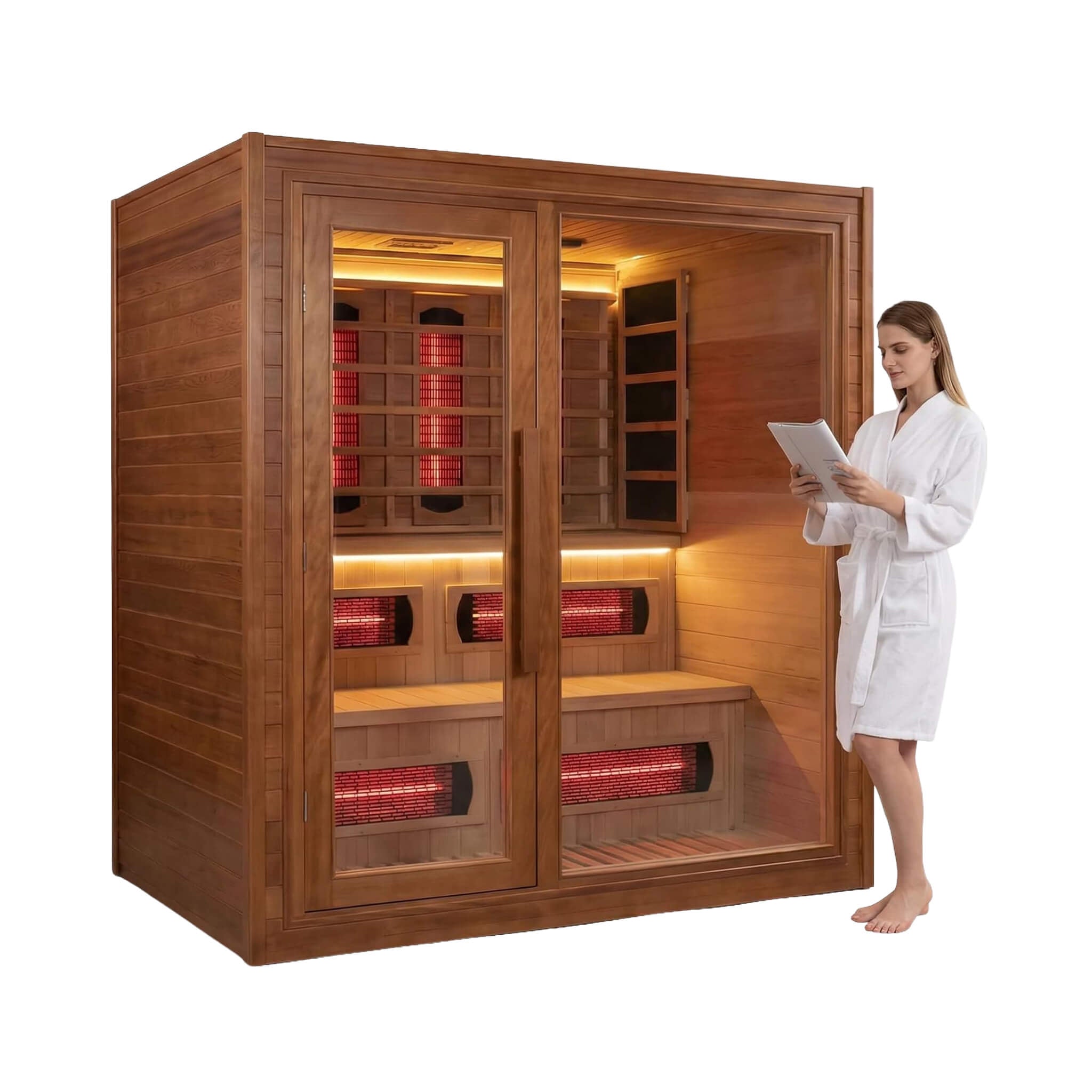 Rövia Elvaria 4-Person Indoor Canadian Red Cedar Infrared And Steam Sauna With 6KW Harvia Heater [Made-To-Order] (SAK93528) - The Vitality Estate