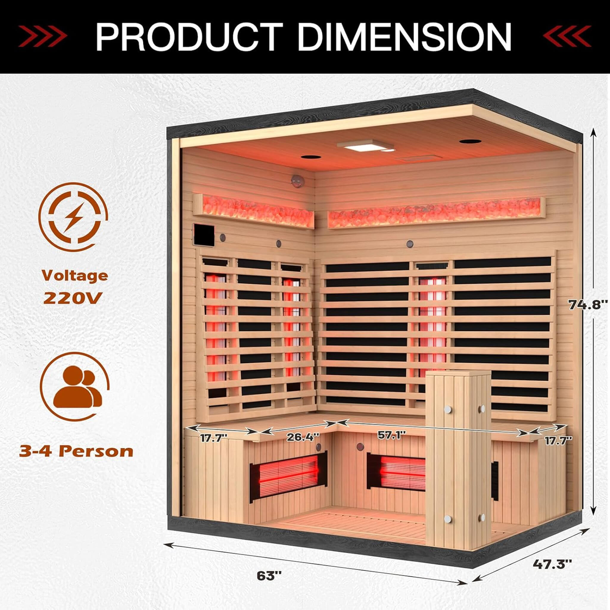 Rövia Ember 4-Person Full-Spectrum Infrared Sauna With Himalayan Salt Panels [Made-To-Order] (SAK80537) - The Vitality Estate