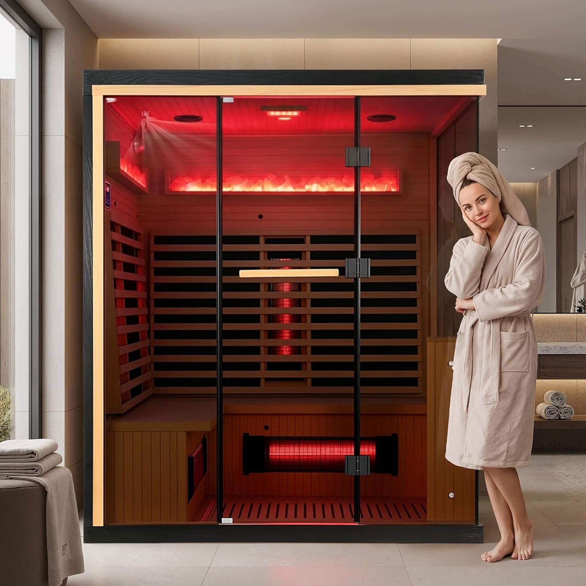 Rövia Ember 4-Person Full-Spectrum Infrared Sauna With Himalayan Salt Panels [Made-To-Order] (SAK80537) - The Vitality Estate