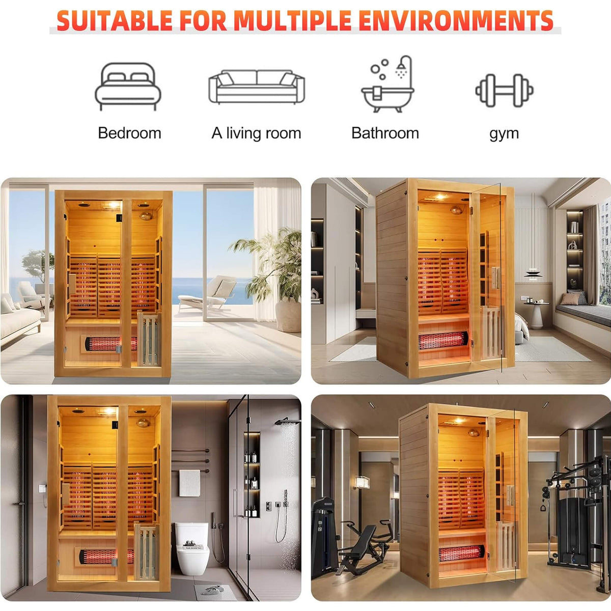 Rövia Luma 2-Person Indoor Hybrid Sauna Room With Infrared And 3.5KW Steam Heater (SAK83750) - The Vitality Estate