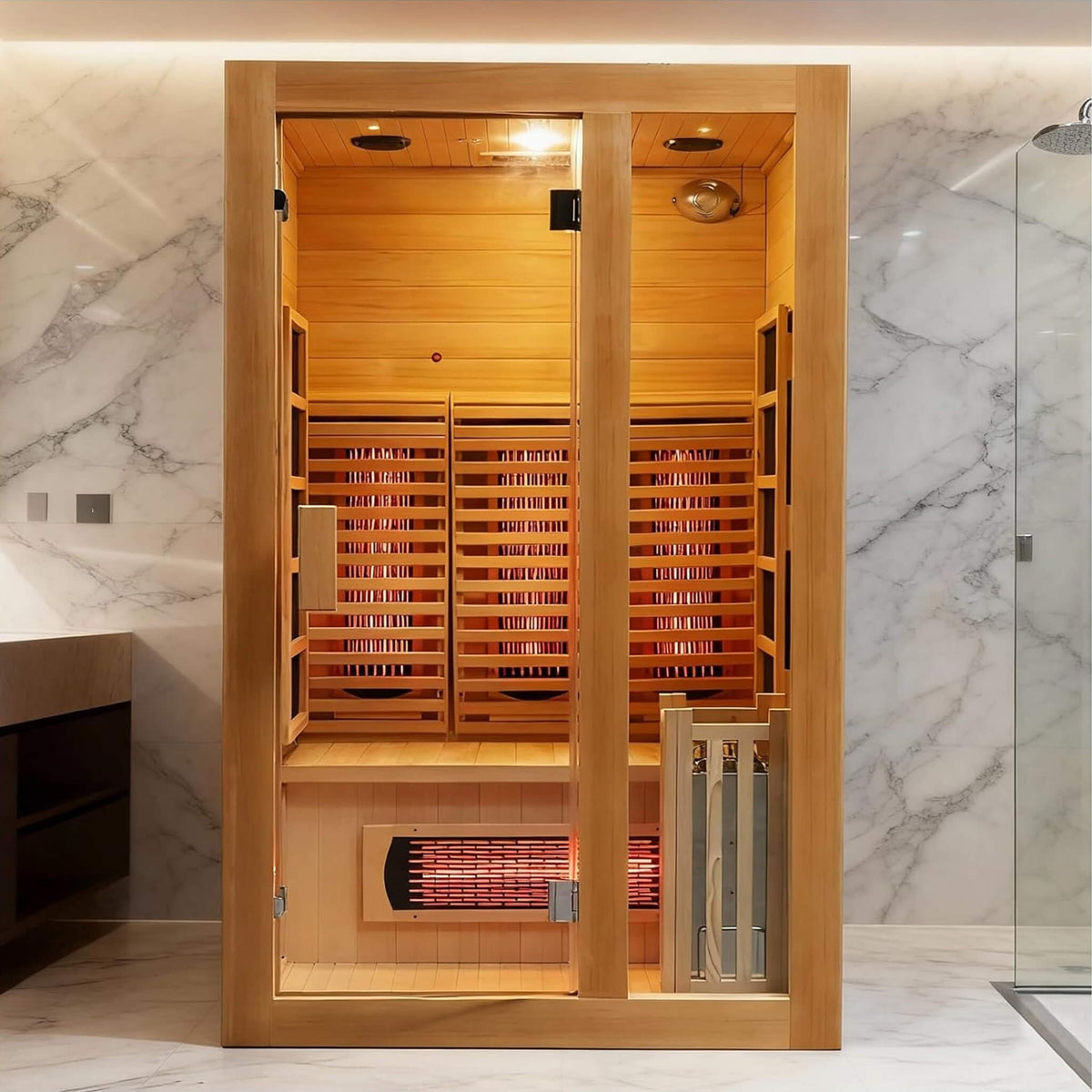 Rövia Luma 2-Person Indoor Hybrid Sauna Room With Infrared And 3.5KW Steam Heater (SAK83750) - The Vitality Estate