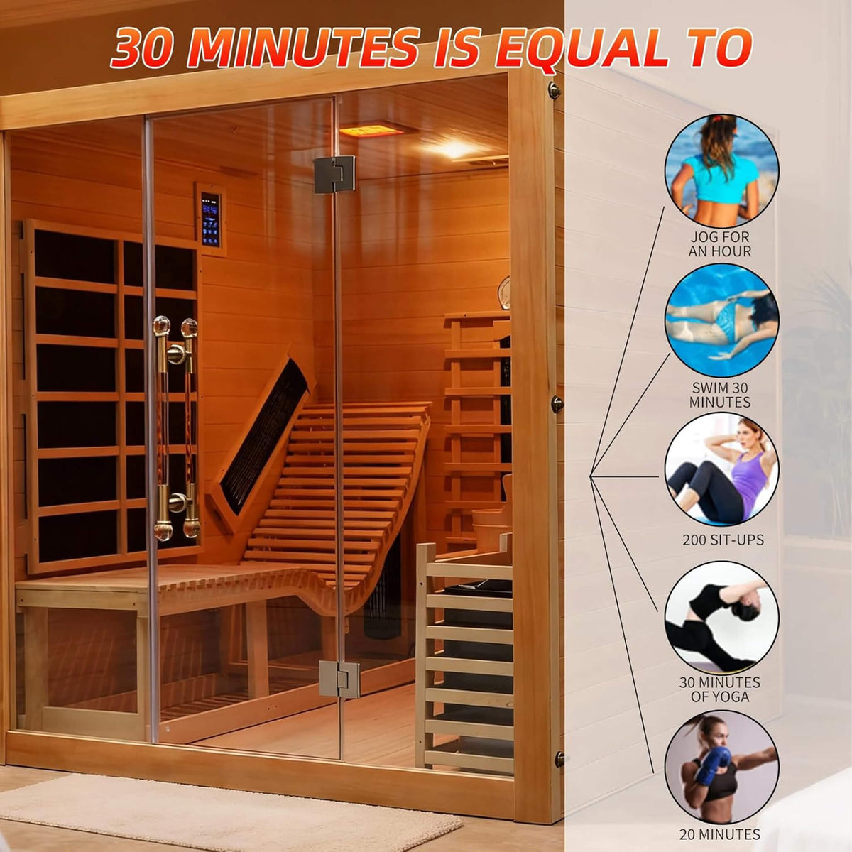 Rövia Oasis 3-Person Indoor Hybrid Sauna Room With Built-In Lounge Chair (SAK35182) - The Vitality Estate