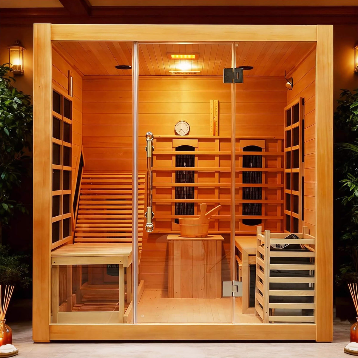 Rövia Oasis 3-Person Indoor Hybrid Sauna Room With Built-In Lounge Chair (SAK35182) - The Vitality Estate