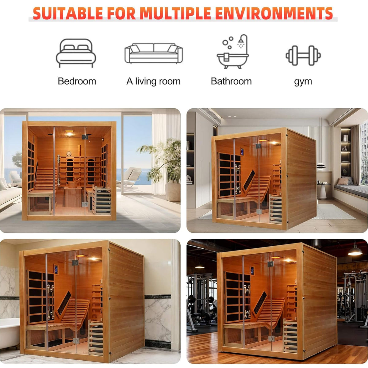 Rövia Oasis 3-Person Indoor Hybrid Sauna Room With Built-In Lounge Chair (SAK35182) - The Vitality Estate