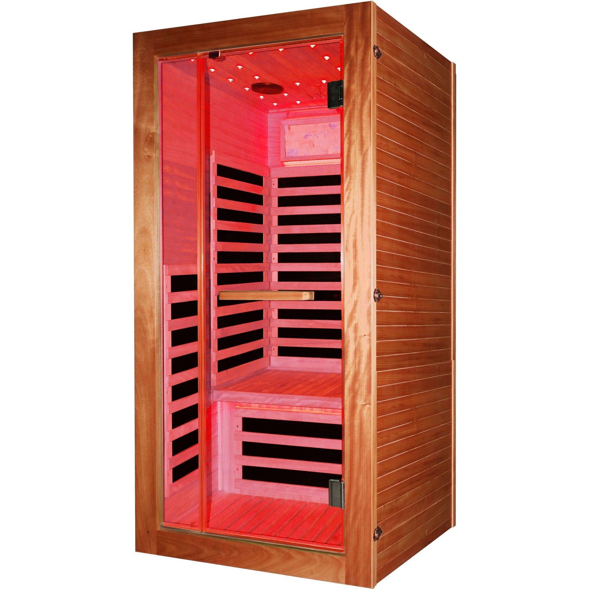 Single Person Sauna Room With LED Lighting, Epoxy Heating Plates, And Compact Design - American White Oak - The Vitality Estate