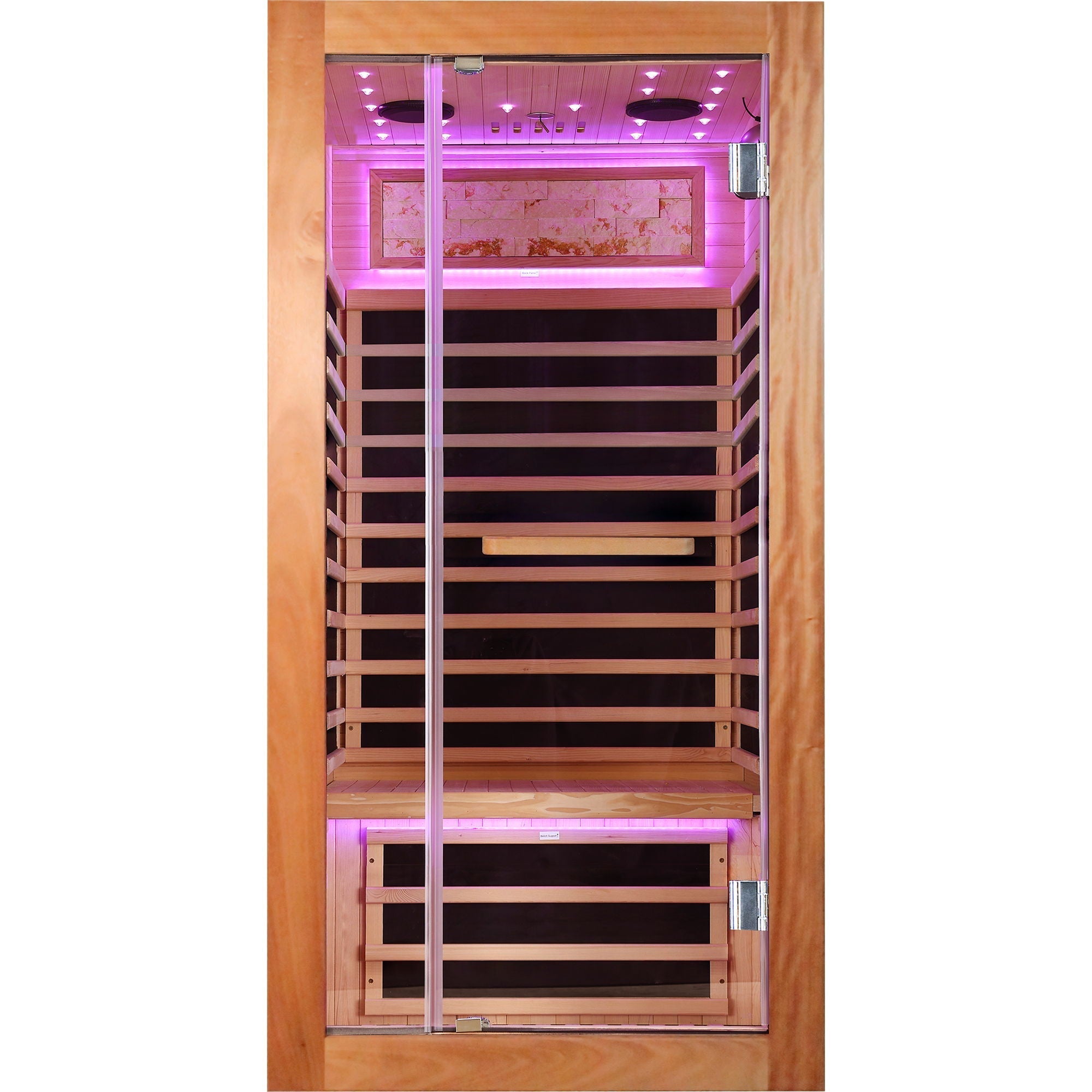 Single Person Sauna Room With LED Lighting, Epoxy Heating Plates, And Compact Design - American White Oak - The Vitality Estate