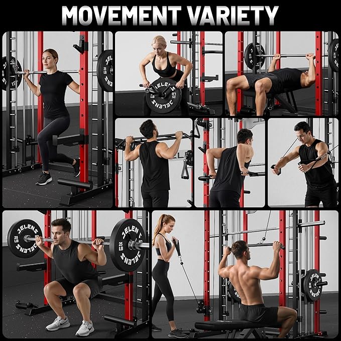 Smith Machine for Home Gym, Multi-Function M12 Power Cage with Cable Crossover System, Squat Rack with Smith Bar and More Attachment - The Vitality Estate