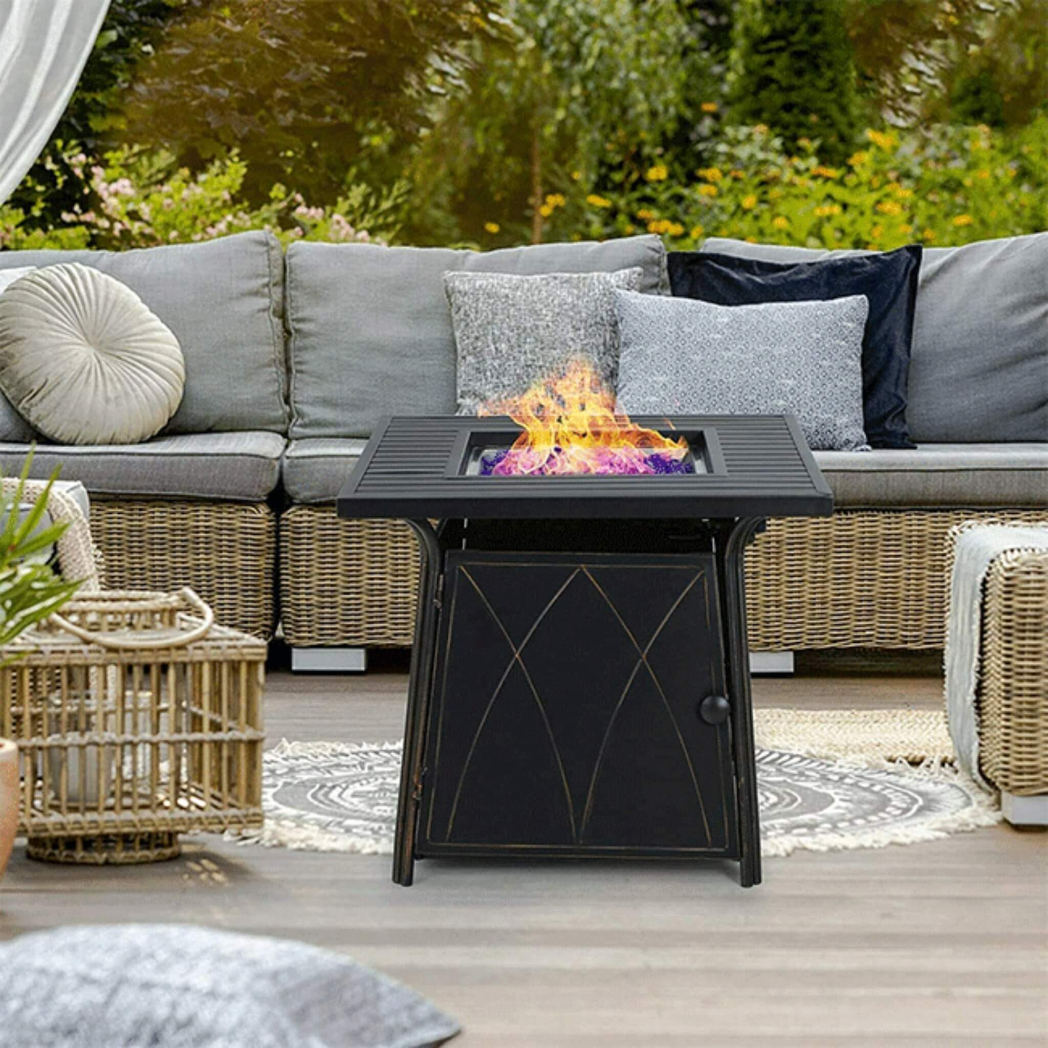Sophia & William Outdoor Gas Fire Pit Table Set W/ Cushioned Swivel Dining Chairs, 5PCS (SAK63872) - The Vitality Estate