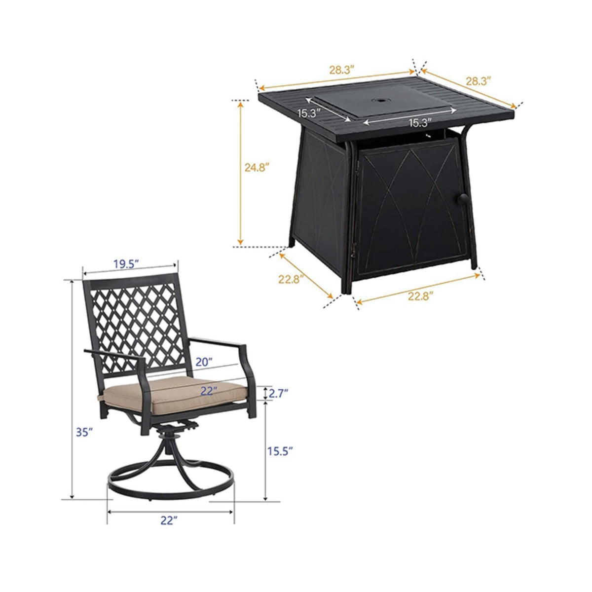 Sophia & William Outdoor Gas Fire Pit Table Set W/ Cushioned Swivel Dining Chairs, 5PCS (SAK63872) - The Vitality Estate