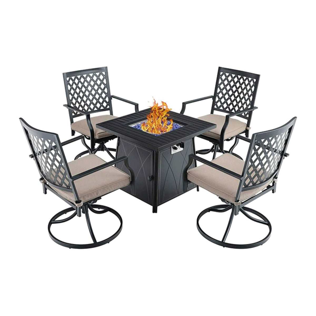 Sophia & William Outdoor Gas Fire Pit Table Set W/ Cushioned Swivel Dining Chairs, 5PCS (SAK63872) - The Vitality Estate