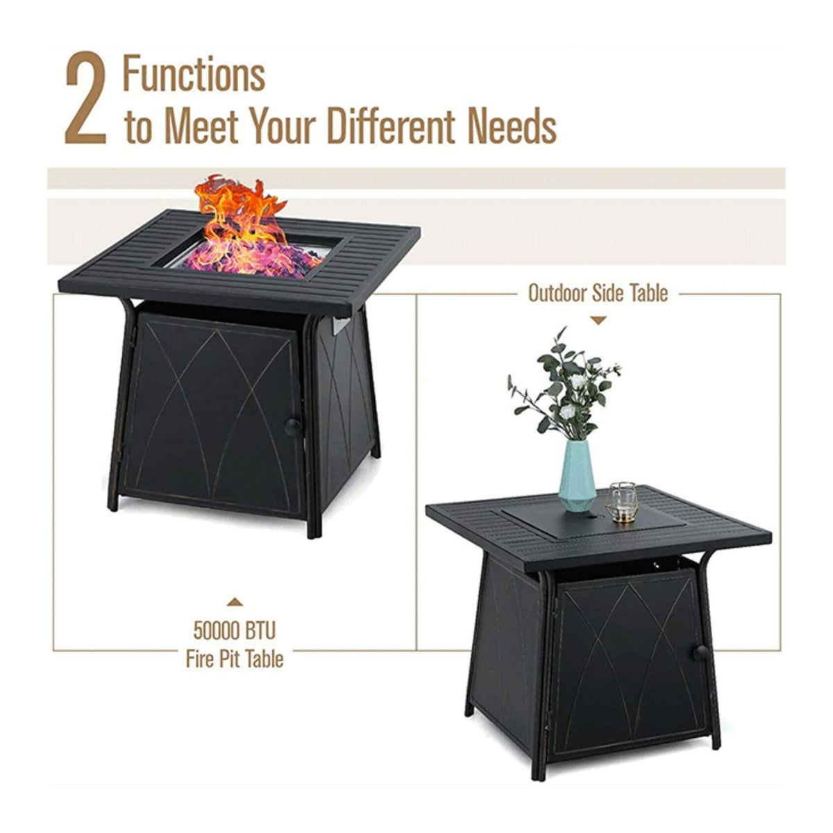 Sophia & William Outdoor Gas Fire Pit Table Set W/ Cushioned Swivel Dining Chairs, 5PCS (SAK63872) - The Vitality Estate