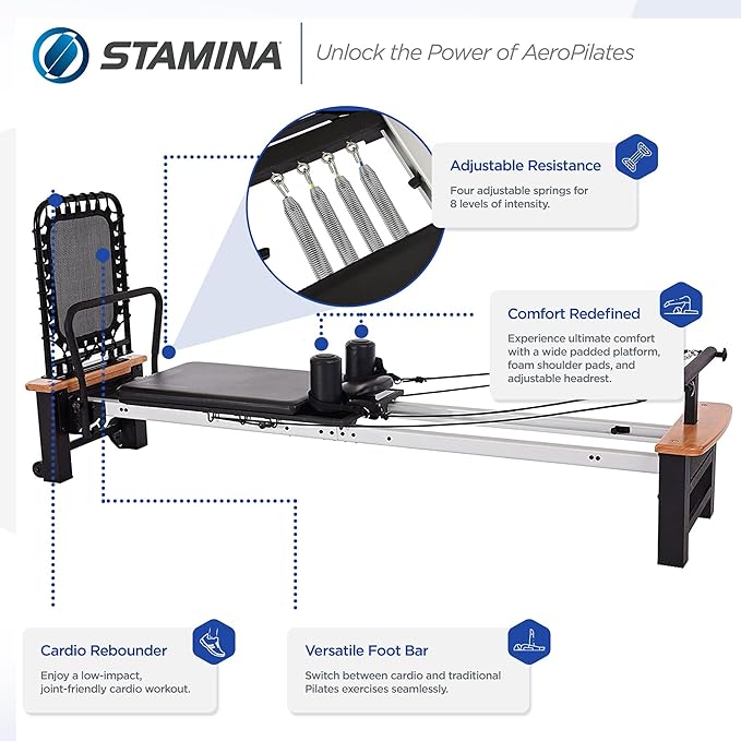 Stamina Products AeroPilates Reformer Workout Machine for Home Gym, 300 lb Capacity - The Vitality Estate