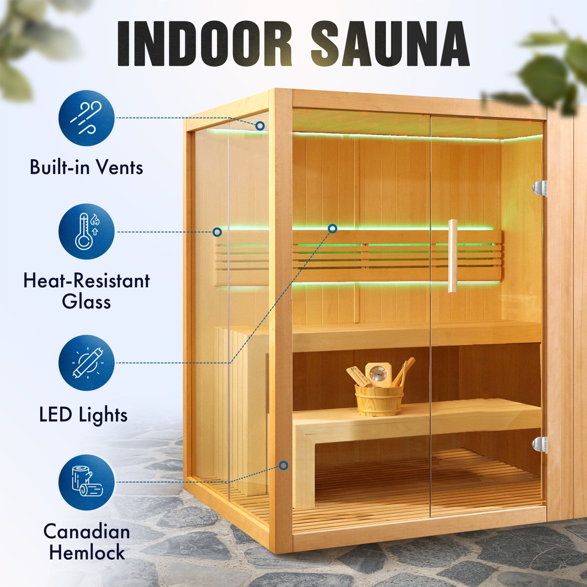 STHE4INNY Canadian Hemlock 4-6 Person Indoor Wet Dry Sauna with 4.5 Kw UL Heater - The Vitality Estate