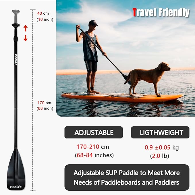 SUP Paddleboard Paddle with Aluminum Shaft and Nylon Blade, Lightweight Stand Up Paddle Board Oars, Adjustable170-210 cm/68-84 inch - The Vitality Estate