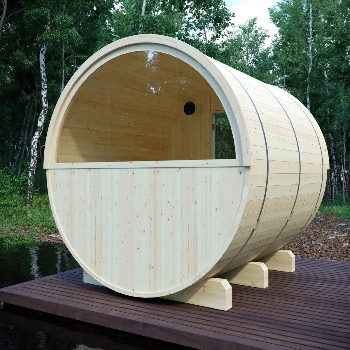 Tampere Finnish Barrel Sauna with WiFi Heater - Finnish Sauna Builders - The Vitality Estate