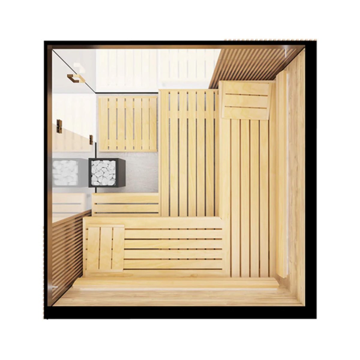 ThermaSol Aalto 4-Person Indoor Semi Panoramic Glass Sauna Cabin [Made-To-Order] [14-AALTODL\R] (SAK13285) - The Vitality Estate