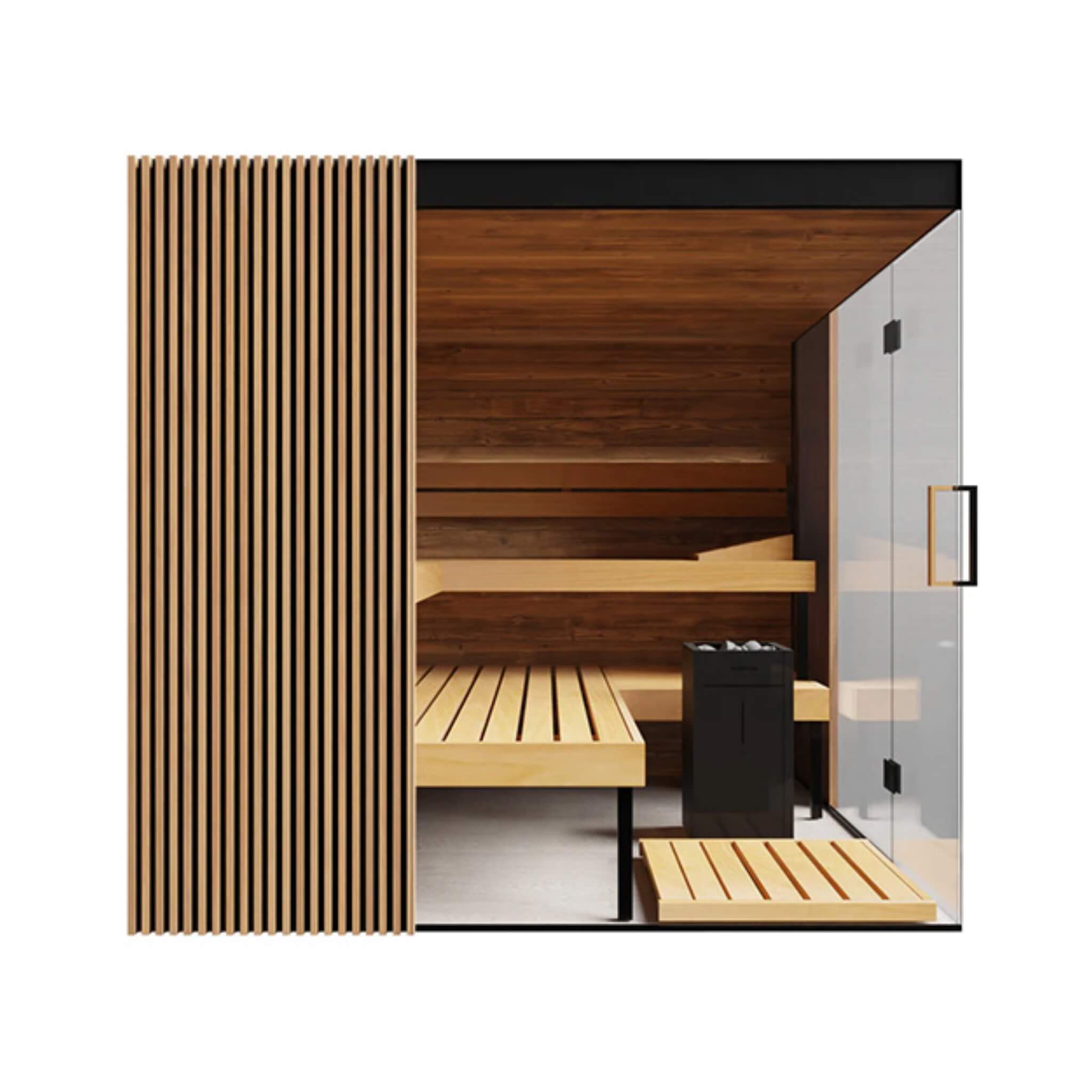 ThermaSol Aalto 4-Person Indoor Semi Panoramic Glass Sauna Cabin [Made-To-Order] [14-AALTODL\R] (SAK13285) - The Vitality Estate