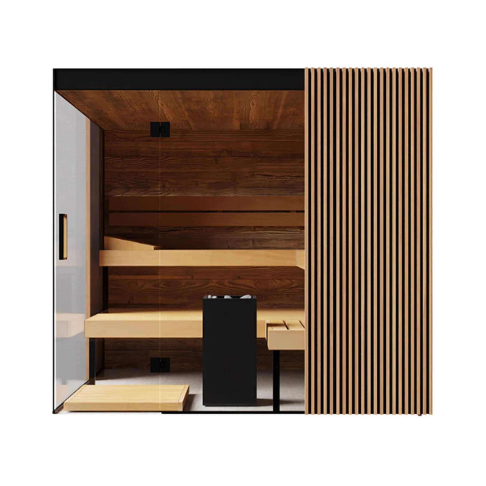 ThermaSol Aalto 4-Person Indoor Semi Panoramic Glass Sauna Cabin [Made-To-Order] [14-AALTODL\R] (SAK13285) - The Vitality Estate