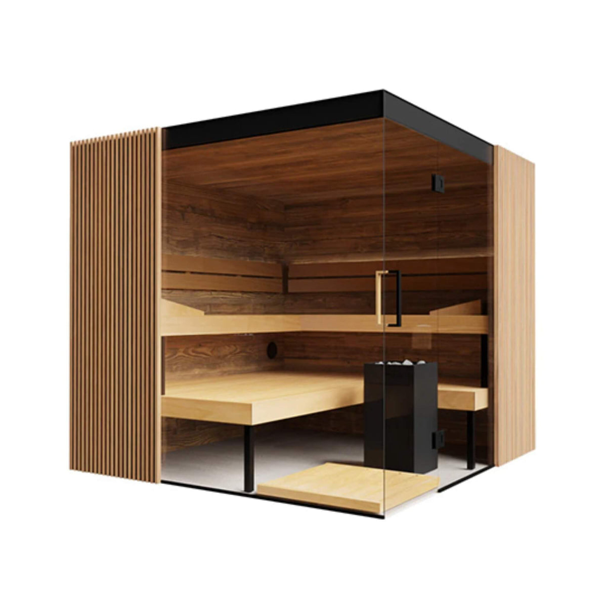 ThermaSol Aalto 4-Person Indoor Semi Panoramic Glass Sauna Cabin [Made-To-Order] [14-AALTODL\R] (SAK13285) - The Vitality Estate