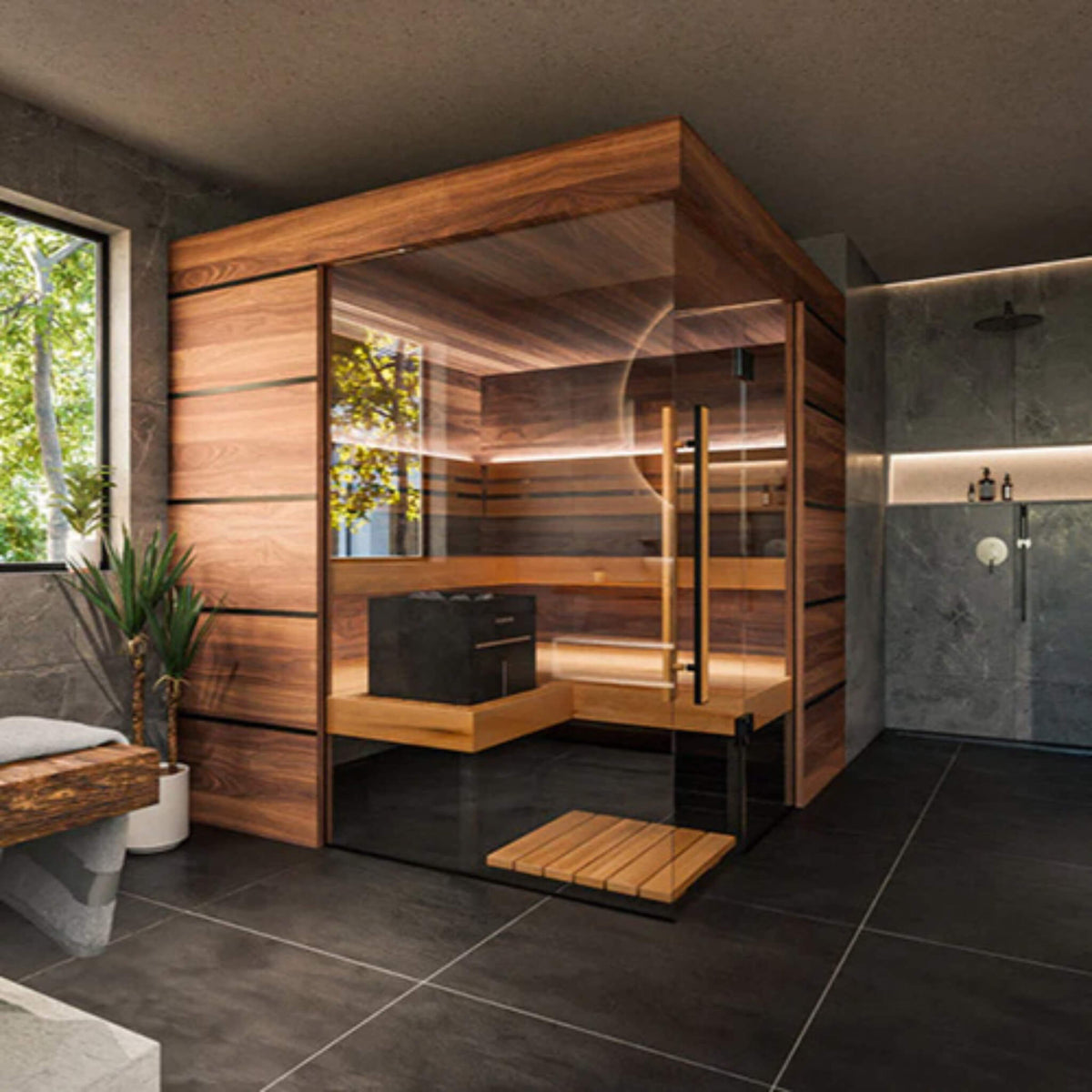 ThermaSol Astra 4-Person Indoor Semi Panoramic Glass Sauna Cabin [Made-To-Order] [14-ASTRADL\R] (SAK90471) - The Vitality Estate
