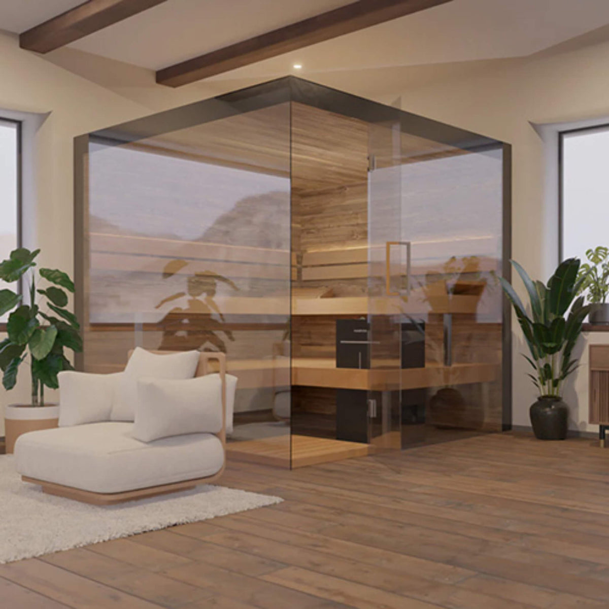 ThermaSol Lumaria 2-5 Person Indoor Glass Sauna Cabin [14-LUMARIA] (SAK84962) - The Vitality Estate