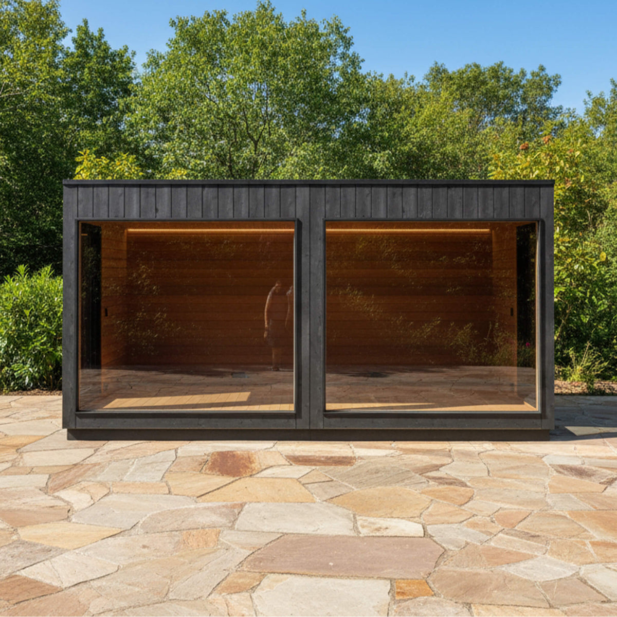 ThermaSol Nordic Misty XL Lounge 2-Entrance Outdoor Sauna Cabin [Made-To-Order] (SAK72368) - The Vitality Estate