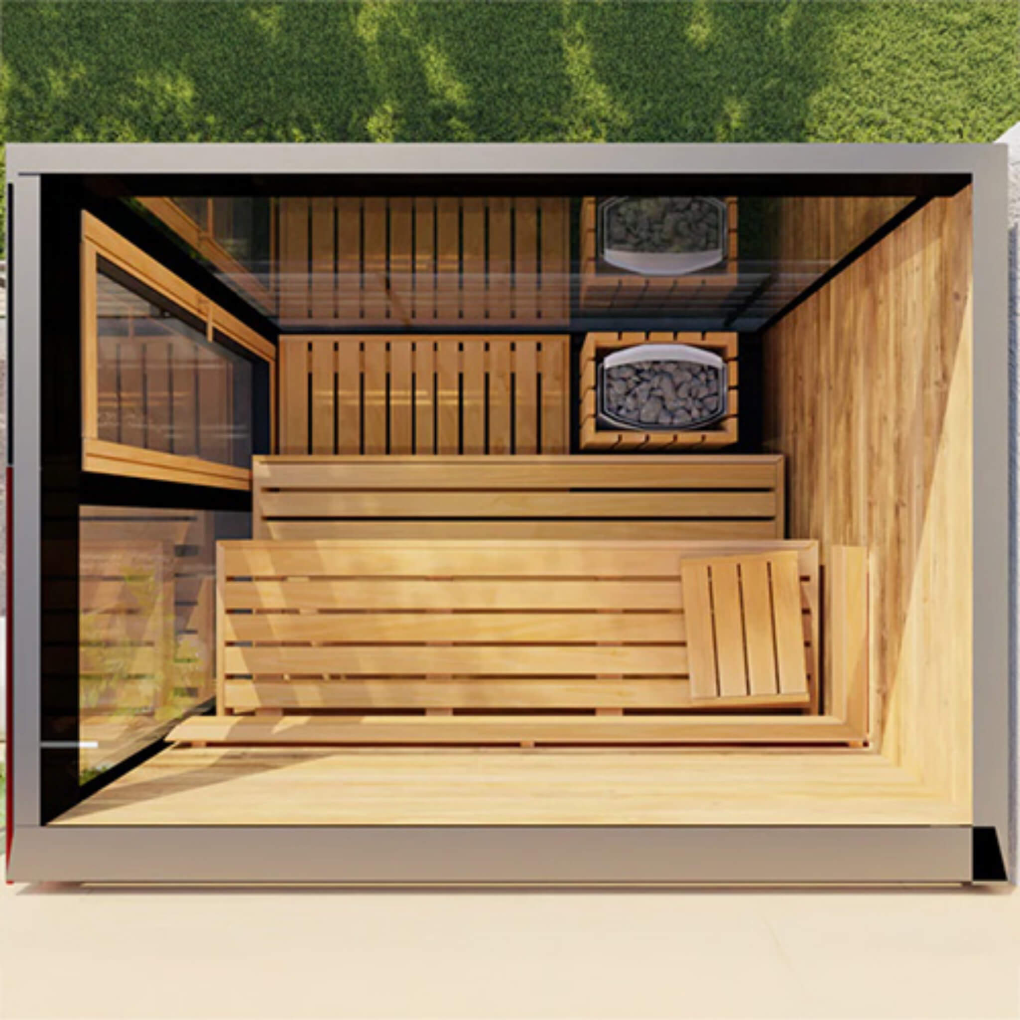 ThermaSol Vera 3-Person Fully-Assembled Outdoor Sauna Cabin [Made-To-Order] [14-VERADL/R] (SAK30752) - The Vitality Estate