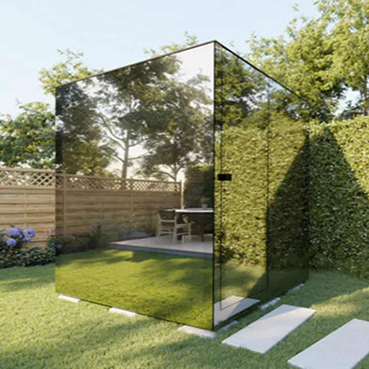 ThermaSol Vue 4-Person Outdoor Mirrored Glass Sauna [Made-To-Order] [14-VUEDL/R] (SAK84963) - The Vitality Estate