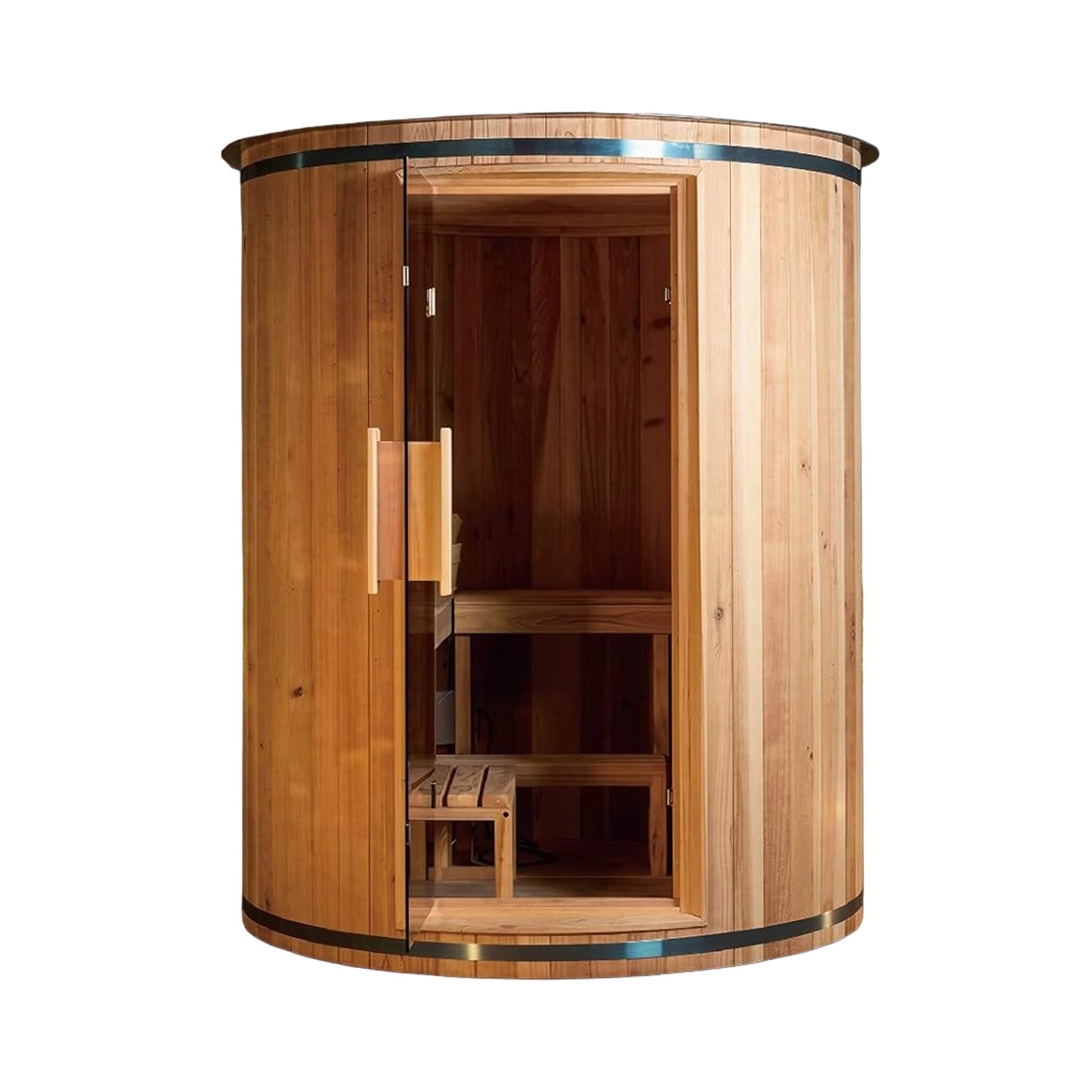 Thermora Barcelona Premium 78-Inch 4-Person Cedar Wood Outdoor Vertical Barrel Sauna With 6KW Heater, LED Lights And Stones (SAK74813) - The Vitality Estate