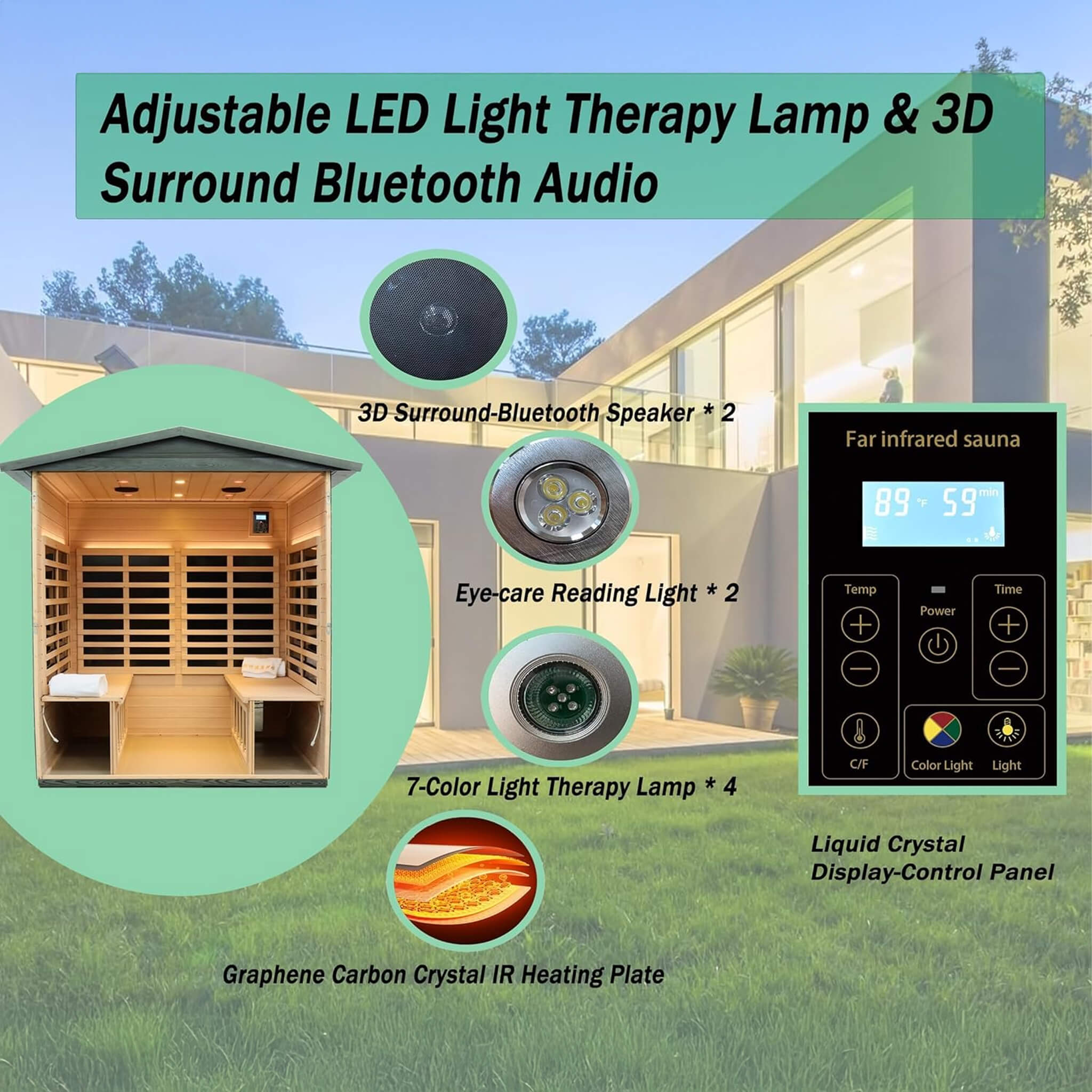 Thermora Eterna 4-Person Full-Spectrum Low EMF Carbonized Composite Infrared Sauna Room With Bluetooth Speakers (SAK70182) - The Vitality Estate
