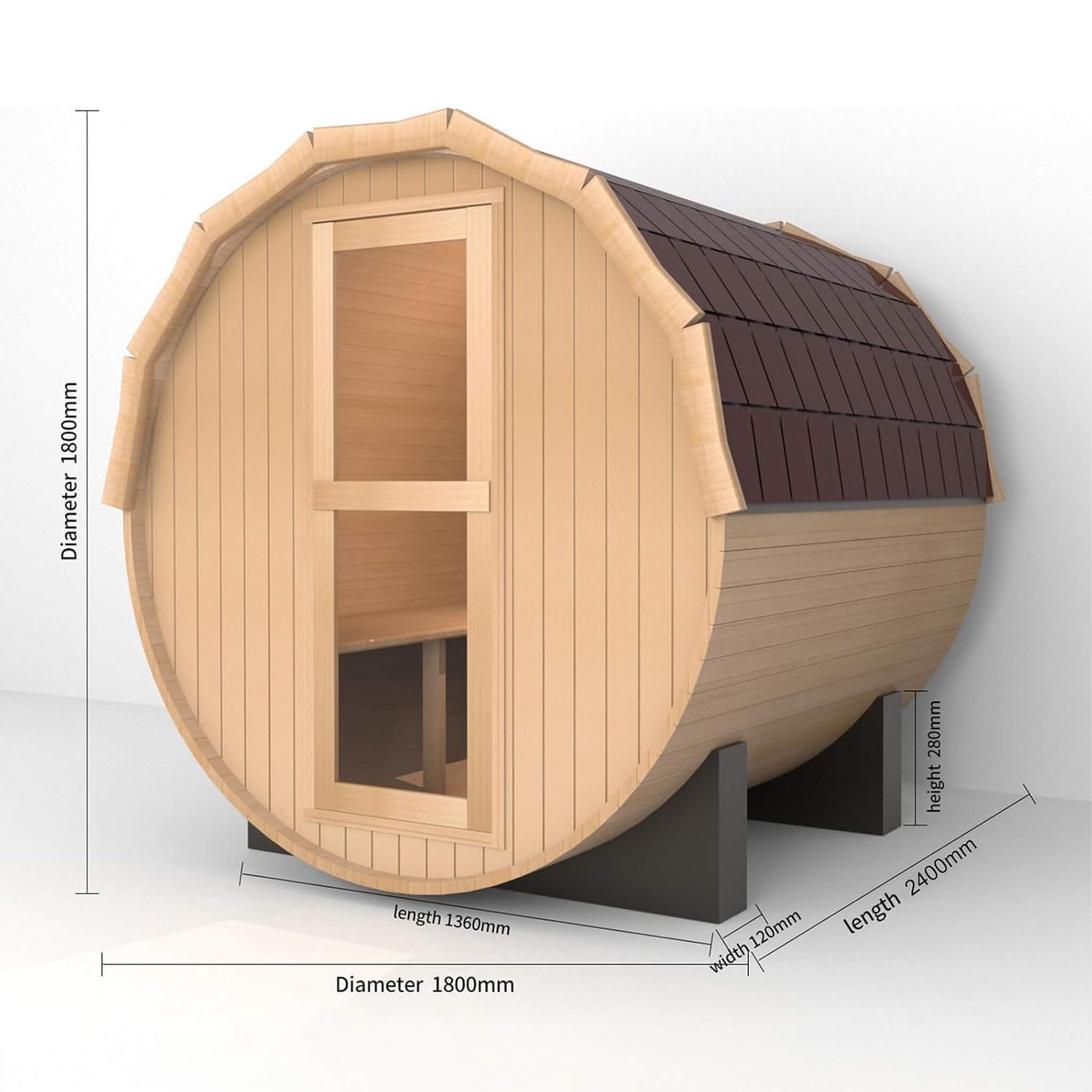 Thermora Haven Premium All-Weather Outdoor Pinewood Barrel Sauna Kit With 4.5KW Heater And Tempered Glass Window (SAK91462) - The Vitality Estate