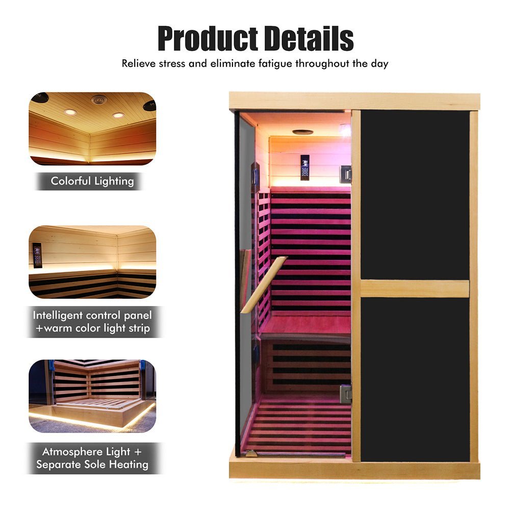 Thermora Helix Premium Large 2-Person V-Shaped FAR Infrared Sauna Room With Double Glass Doors, 1980W (SAK96413) - The Vitality Estate