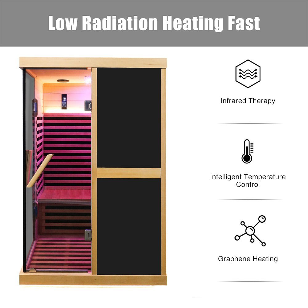Thermora Helix Premium Large 2-Person V-Shaped FAR Infrared Sauna Room With Double Glass Doors, 1980W (SAK96413) - The Vitality Estate