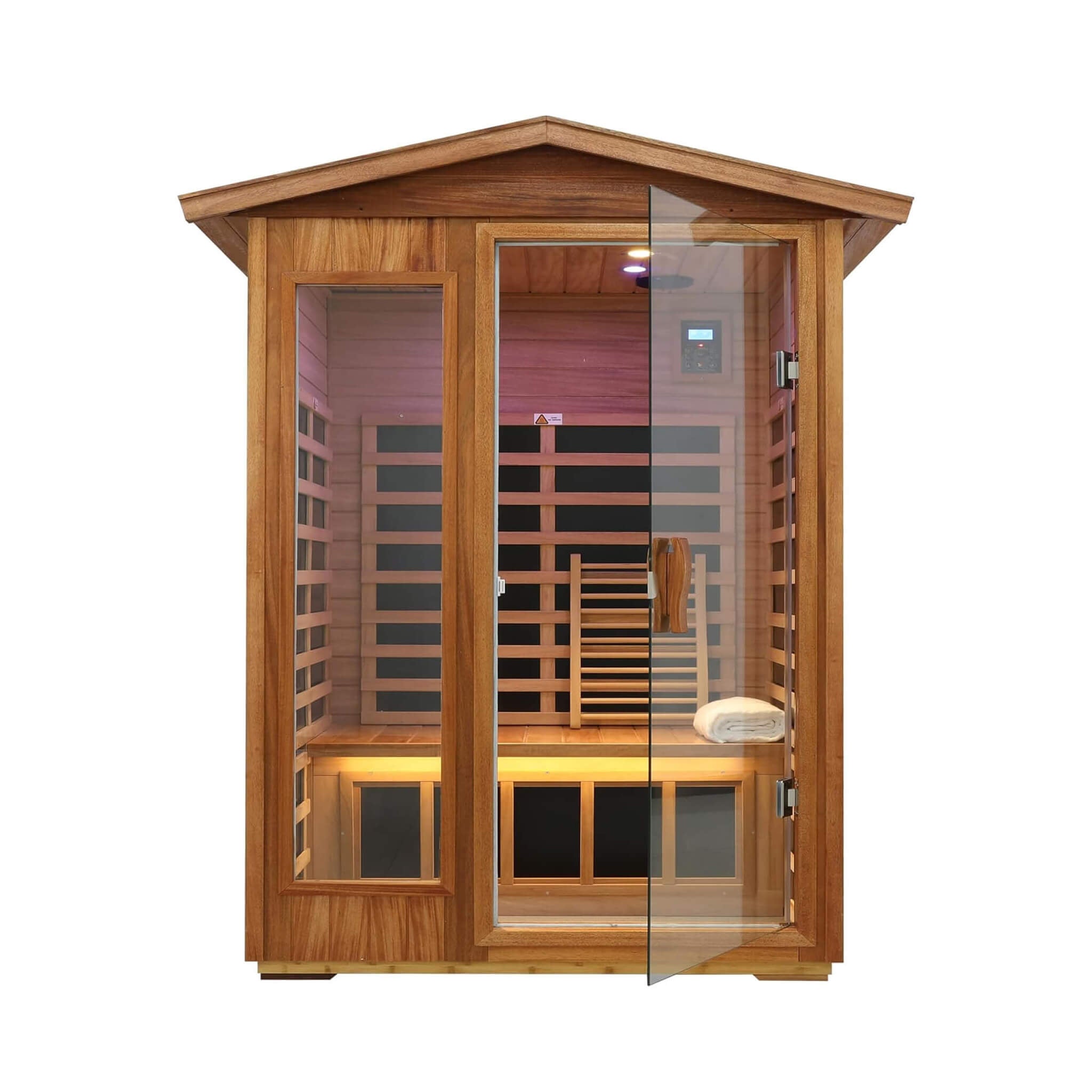 Thermora Ignis 2-Person Ultra-Low EMF Mahogany Outdoor Infrared Sauna With Bluetooth Speakers (SAK43021) - The Vitality Estate