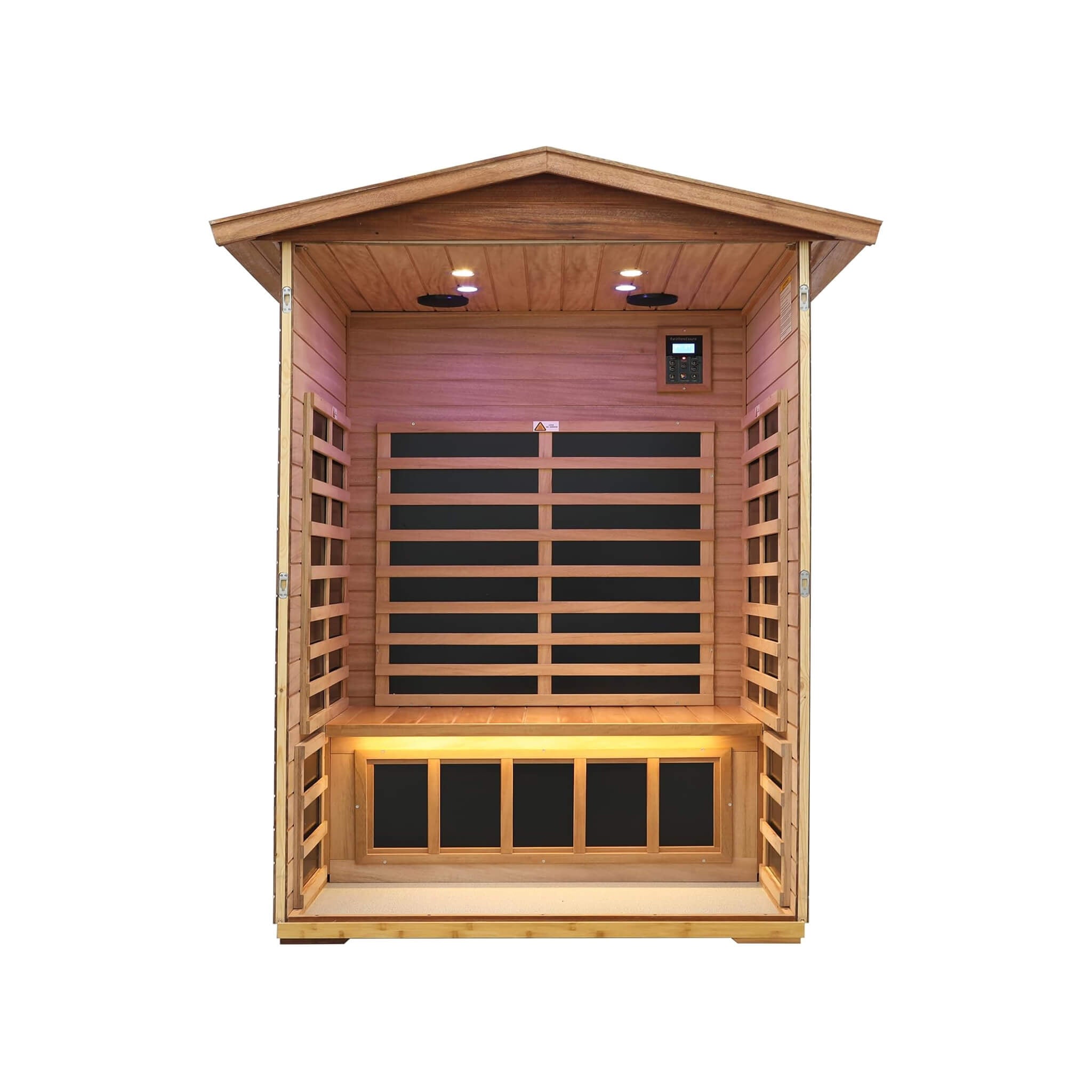Thermora Ignis 2-Person Ultra-Low EMF Mahogany Outdoor Infrared Sauna With Bluetooth Speakers (SAK43021) - The Vitality Estate