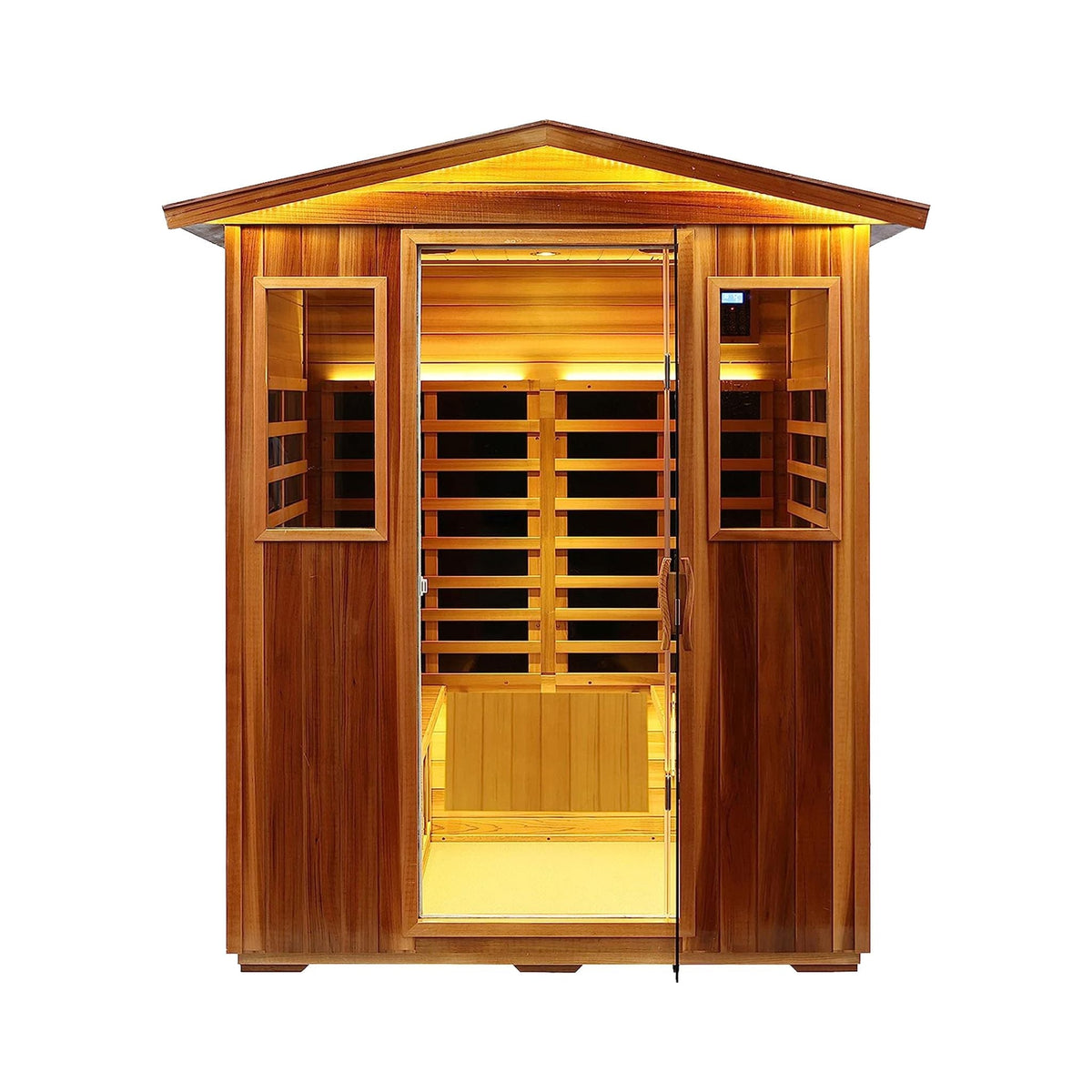 Thermora Kairo 4-Person Outdoor Infrared Hemlock Sauna With Tempered Glass Door (SAK82140) - The Vitality Estate