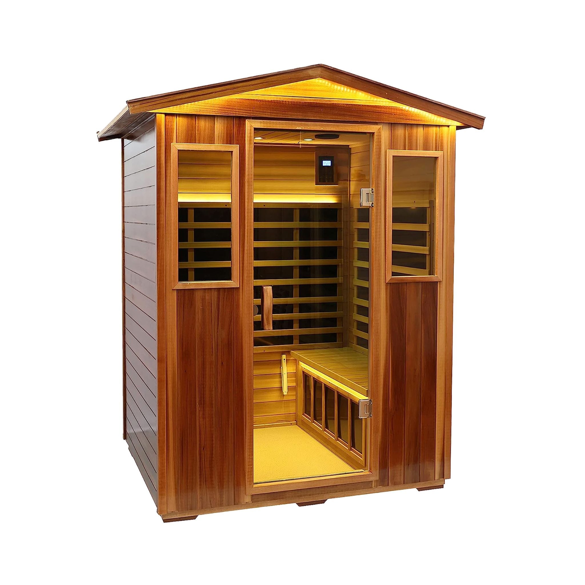 Thermora Kairo 4-Person Outdoor Infrared Hemlock Sauna With Tempered Glass Door (SAK82140) - The Vitality Estate