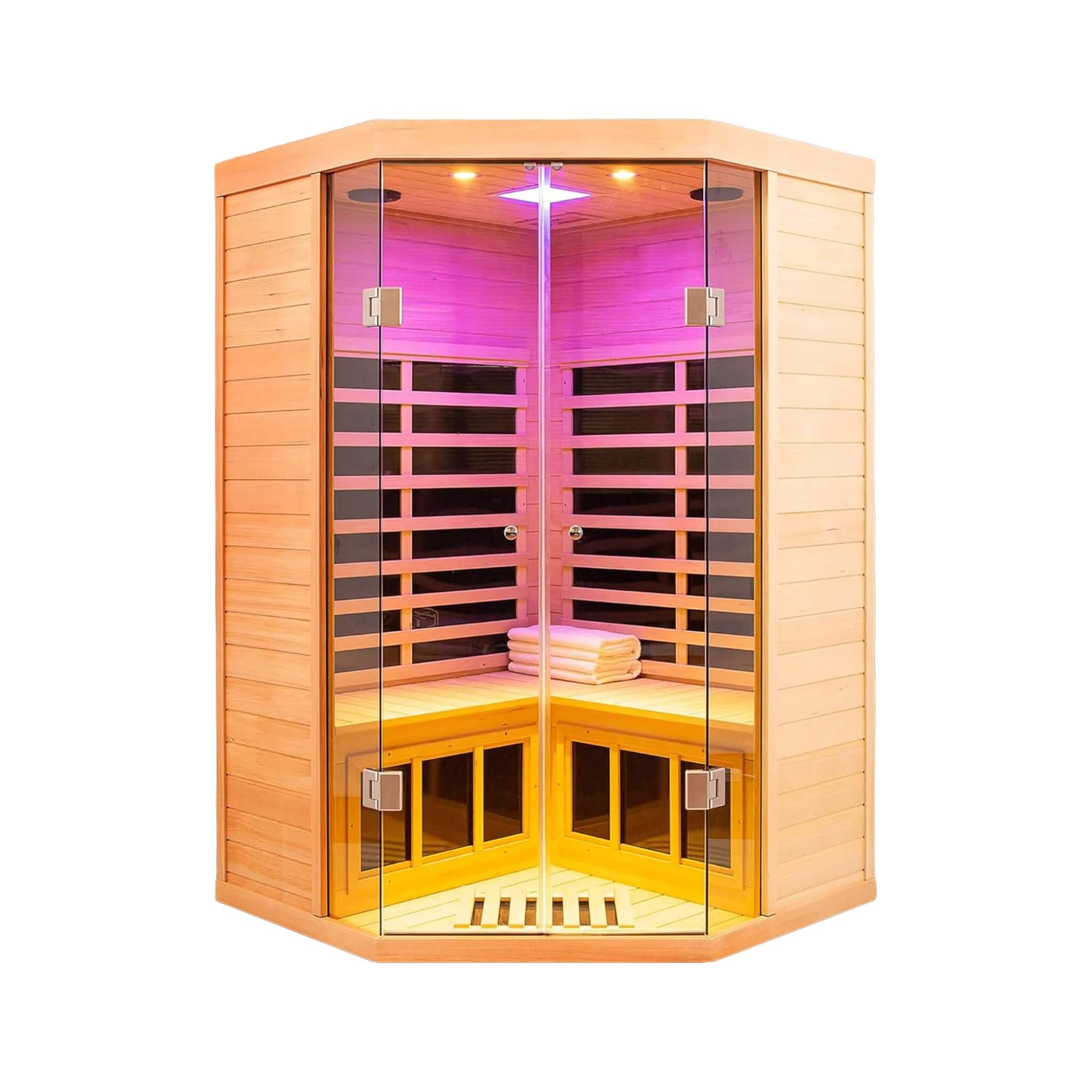 Thermora Laurent Premium 2-Person 1600W Corner Space Infrared Wooden Sauna Room With Bluetooth Speakers (SAK81524) - The Vitality Estate