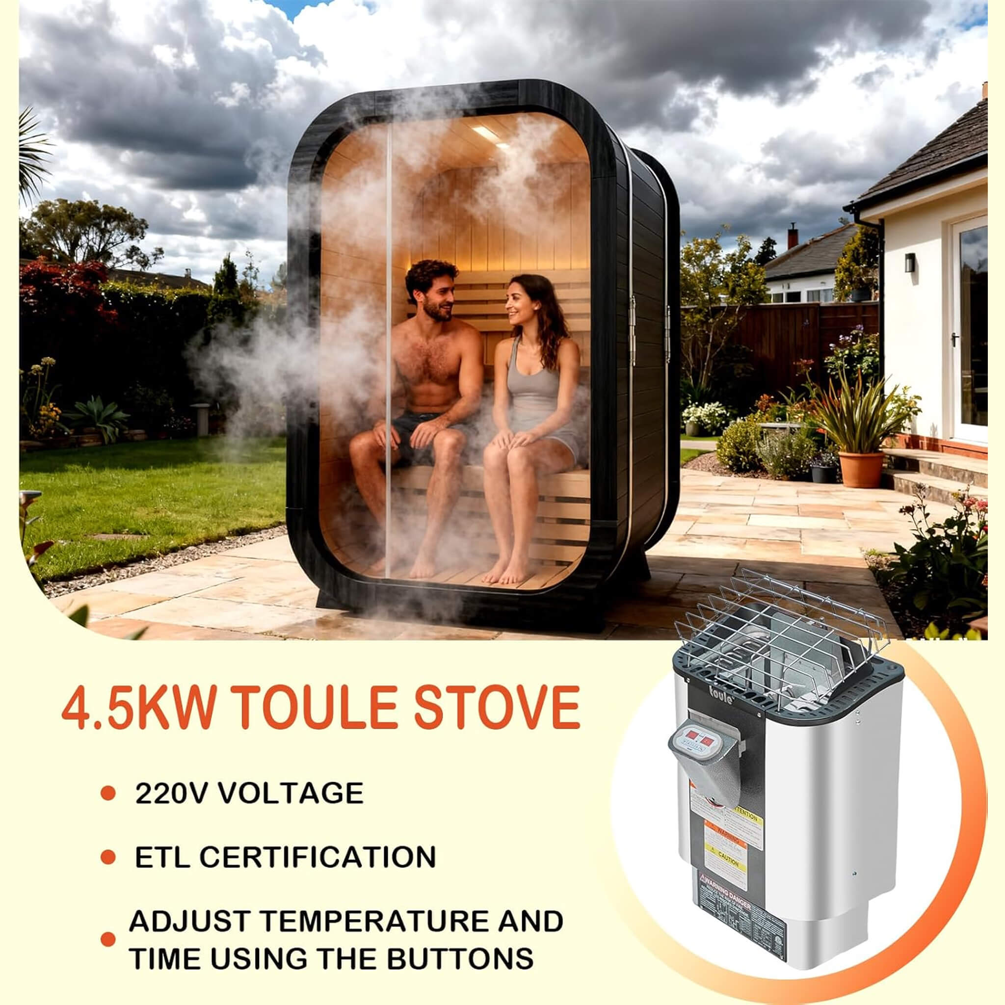 Thermora Lund Luxury 2-Person Outdoor Spruce Wood Cube Sauna Kit With 4.5KW Electric Stove (SAK74290) - The Vitality Estate