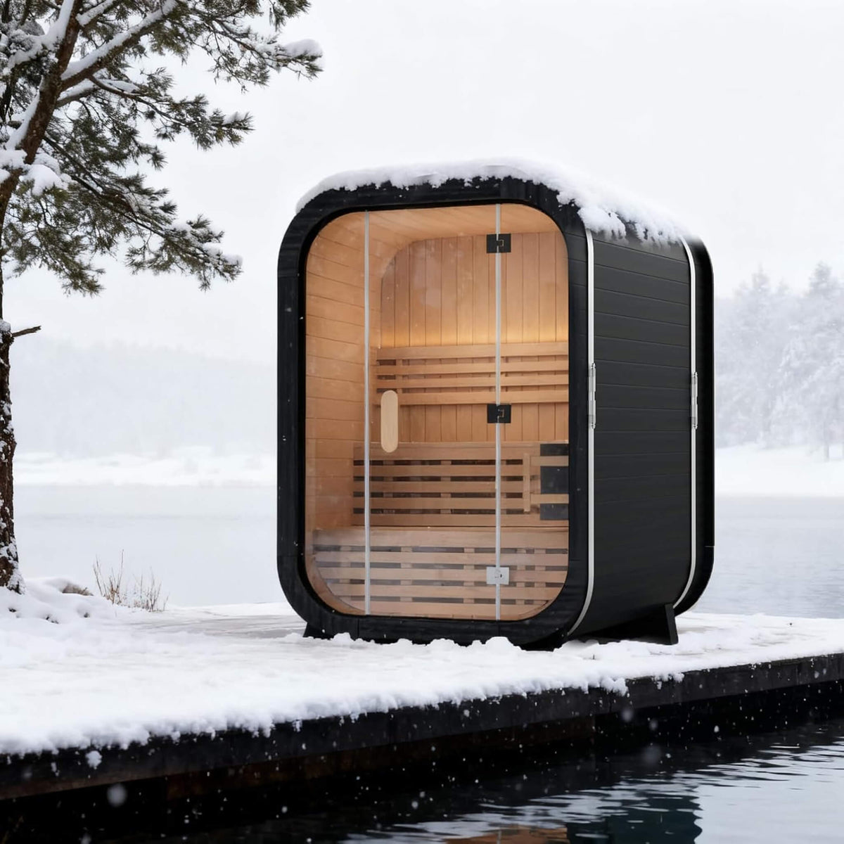 Thermora Lund Luxury 2-Person Outdoor Spruce Wood Cube Sauna Kit With 4.5KW Electric Stove (SAK74290) - The Vitality Estate