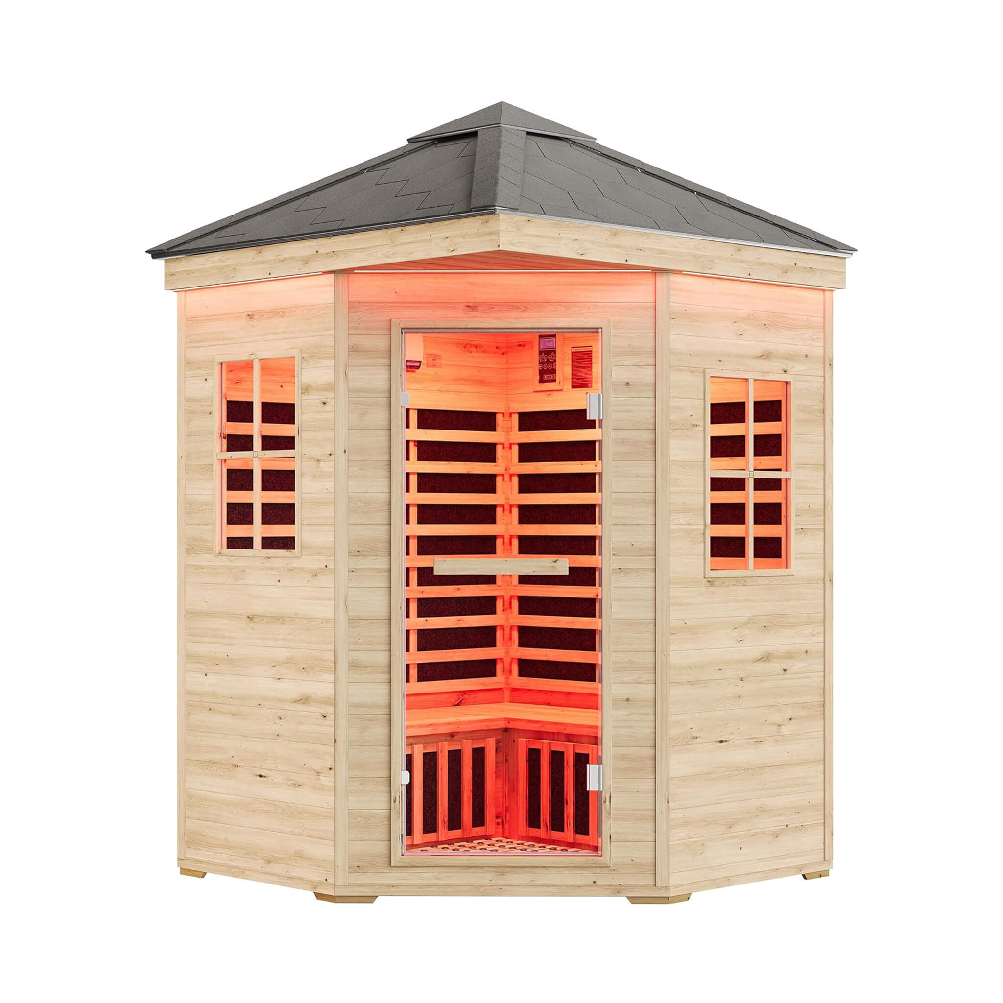 Thermora Monaco 4-Person Low EMF Spruce Wood Outdoor Infrared Sauna With Bluetooth Speakers And LED Lights (SAK16270) - The Vitality Estate