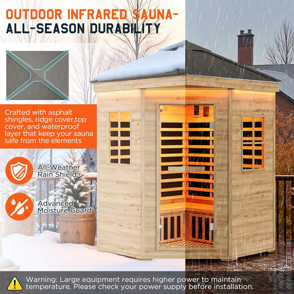 Thermora Monaco 4-Person Low EMF Spruce Wood Outdoor Infrared Sauna With Bluetooth Speakers And LED Lights (SAK16270) - The Vitality Estate