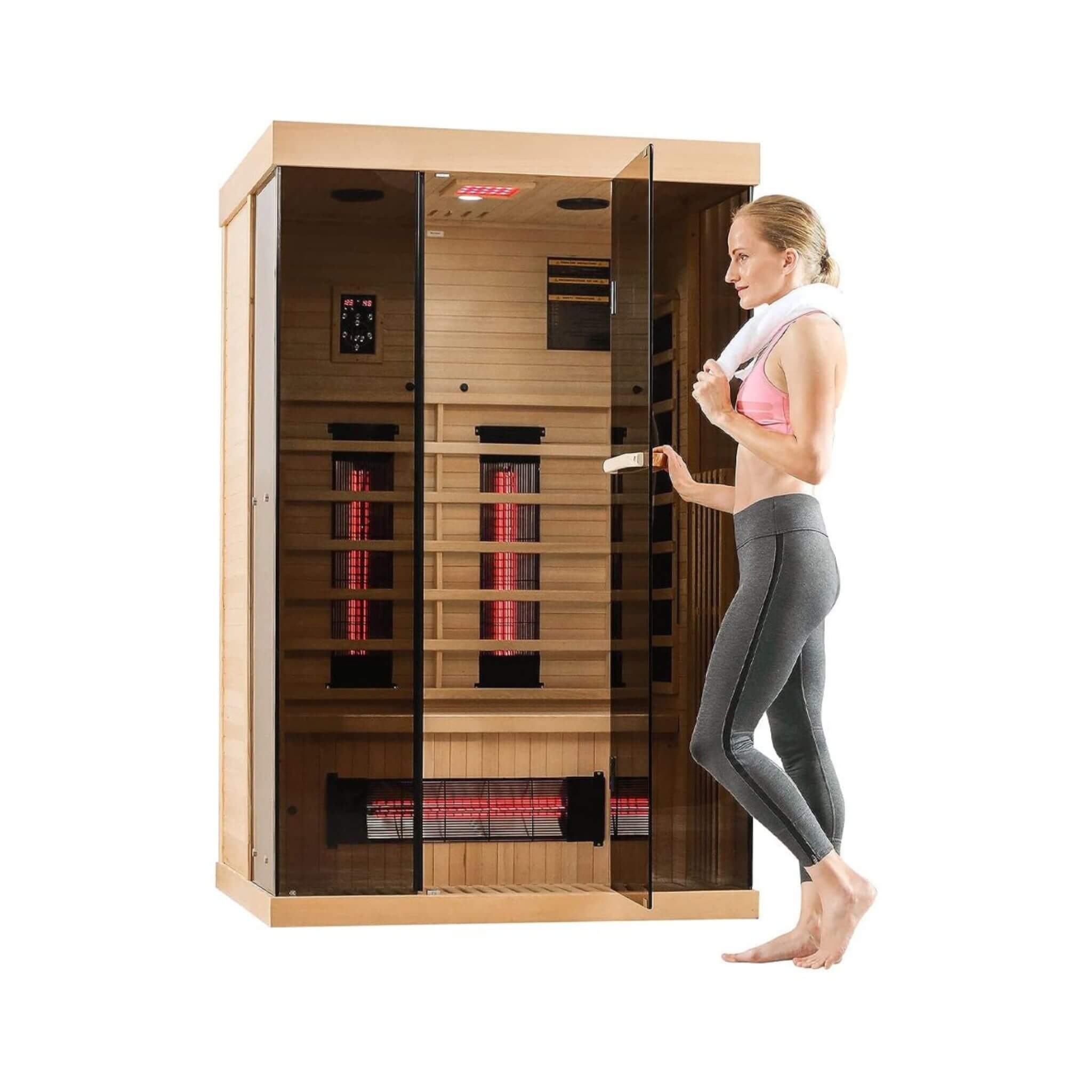 Thermora Valen Luxury 2-Person Low EMF FAR Infrared Heat Wood Home Personal Spa Sauna W/ Panoramic Tempered Glass, 2000W (SAK27481) - The Vitality Estate
