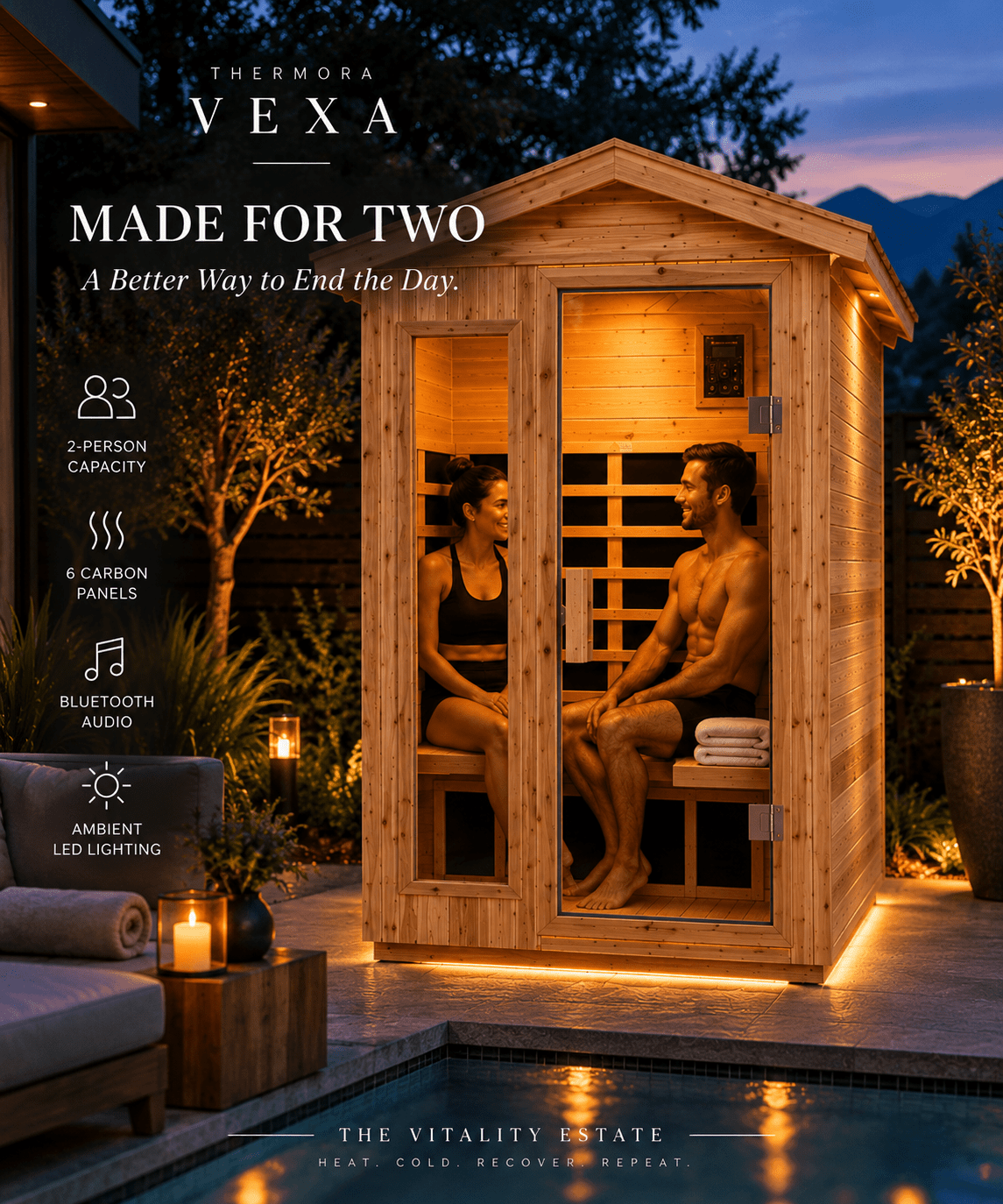 Thermora Vexa 2-Person Outdoor Infrared Sauna - The Vitality Estate