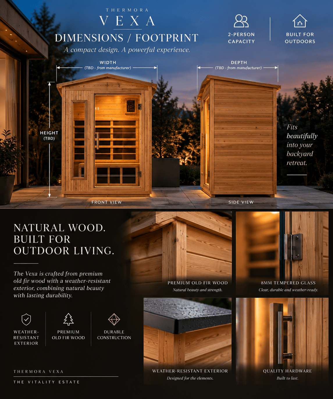 Thermora Vexa 2-Person Outdoor Infrared Sauna - The Vitality Estate