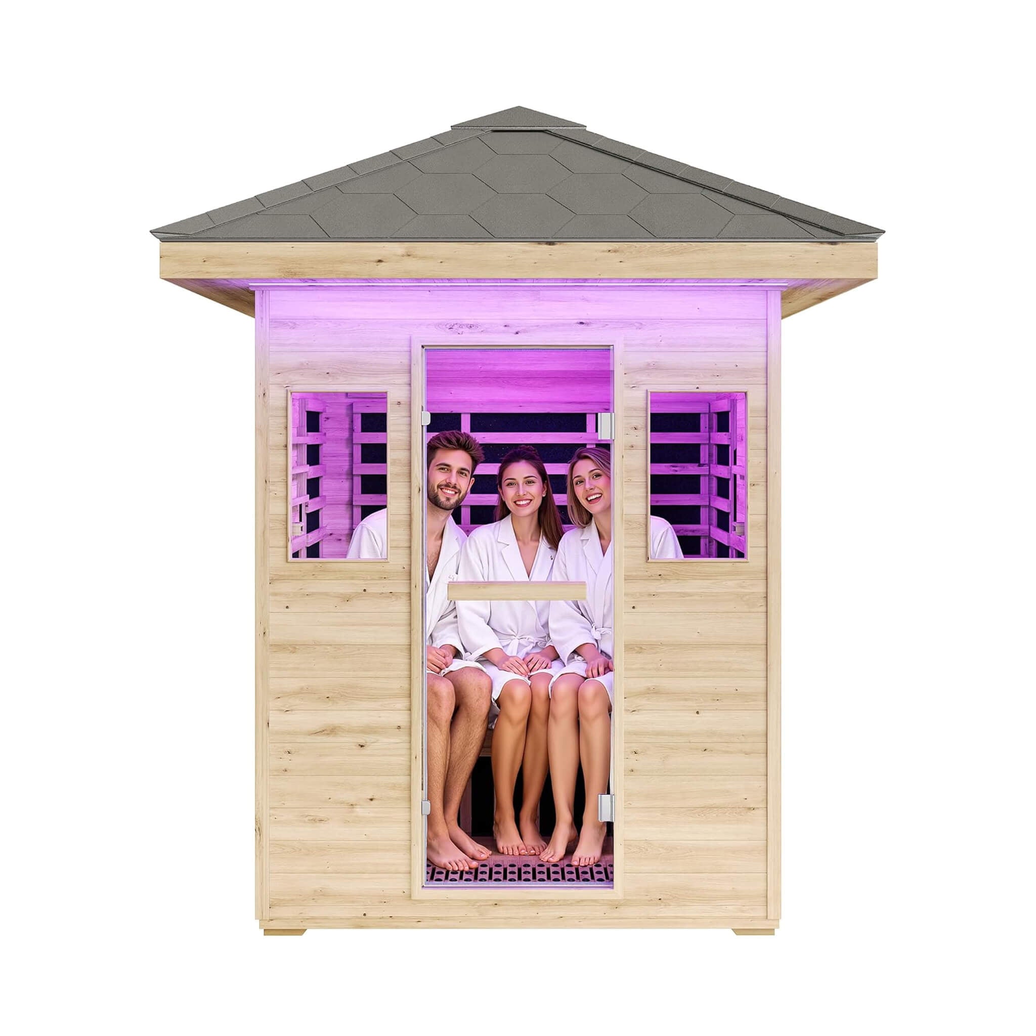 Thermora Zurich 3-Person Low EMF Spruce Wood Outdoor Infrared Sauna With Bluetooth Speakers And LED Lights (SAK59047) - The Vitality Estate