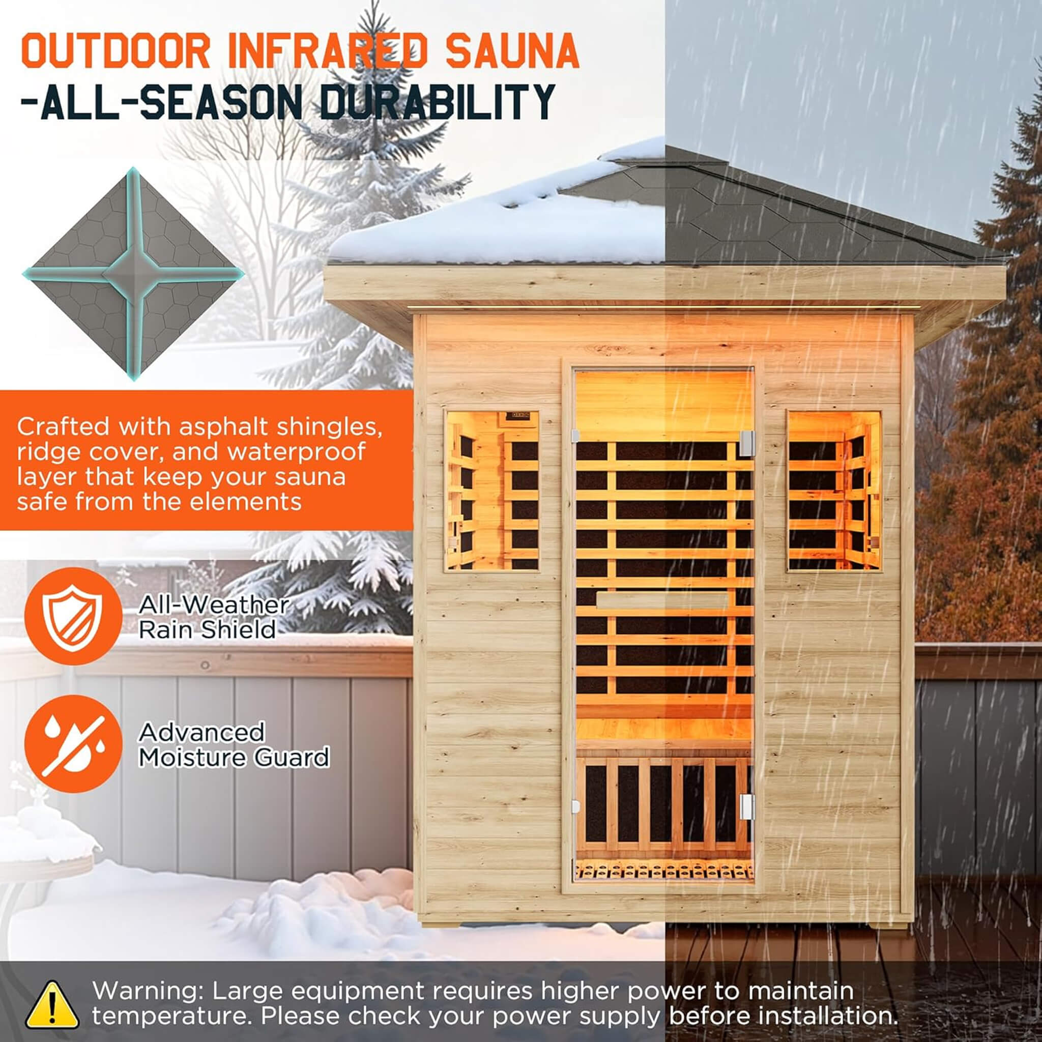 Thermora Zurich 3-Person Low EMF Spruce Wood Outdoor Infrared Sauna With Bluetooth Speakers And LED Lights (SAK59047) - The Vitality Estate
