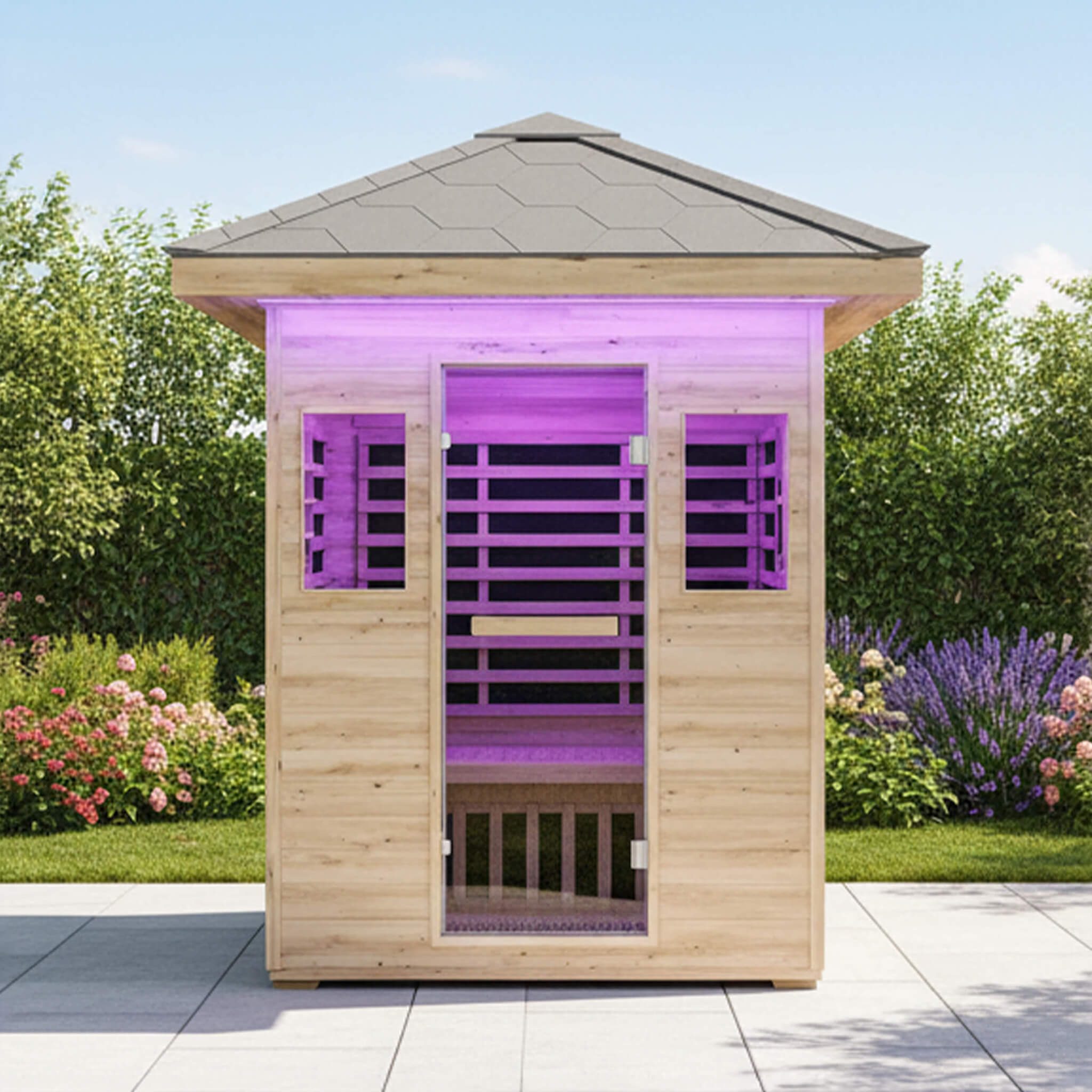 Thermora Zurich 3-Person Low EMF Spruce Wood Outdoor Infrared Sauna With Bluetooth Speakers And LED Lights (SAK59047) - The Vitality Estate