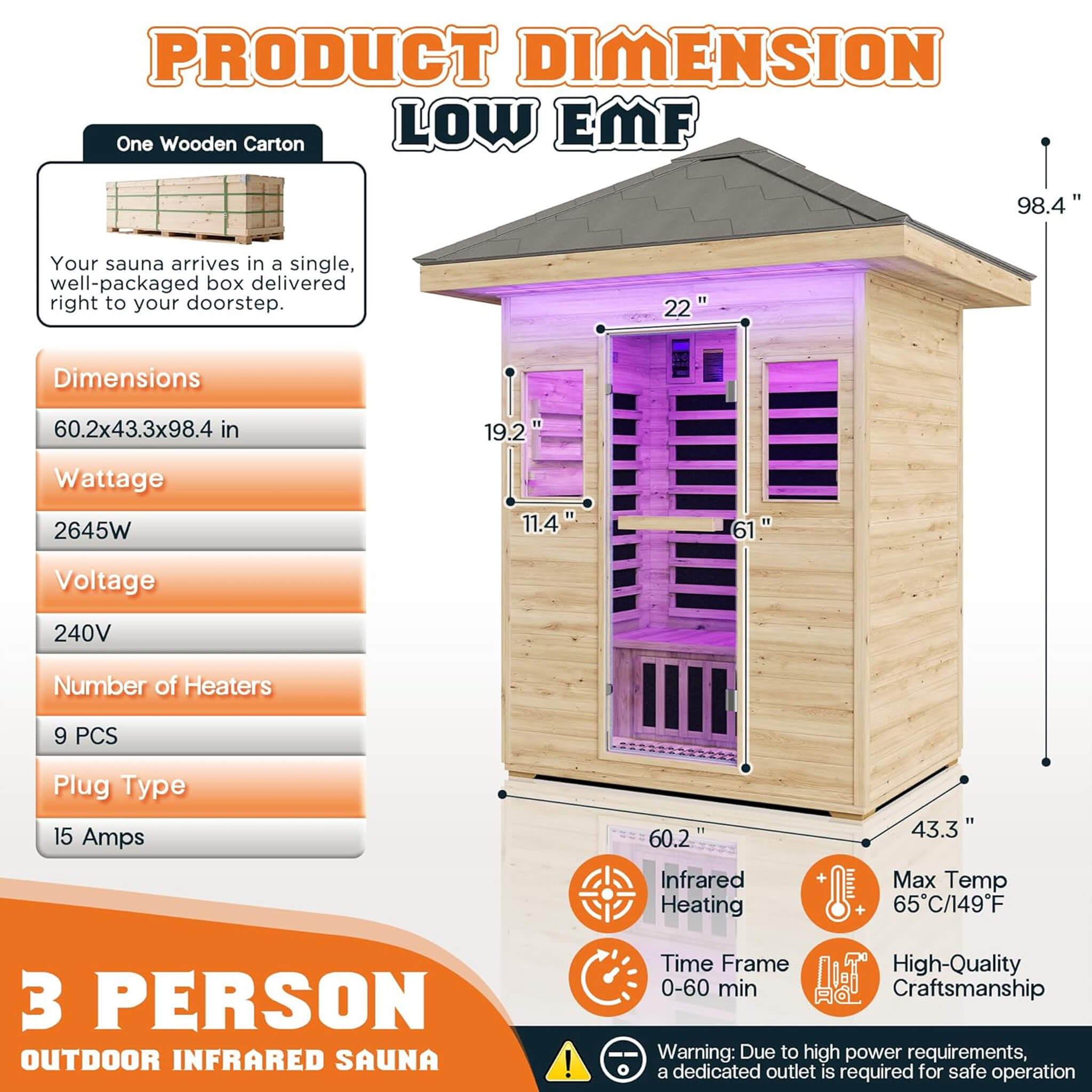 Thermora Zurich 3-Person Low EMF Spruce Wood Outdoor Infrared Sauna With Bluetooth Speakers And LED Lights (SAK59047) - The Vitality Estate