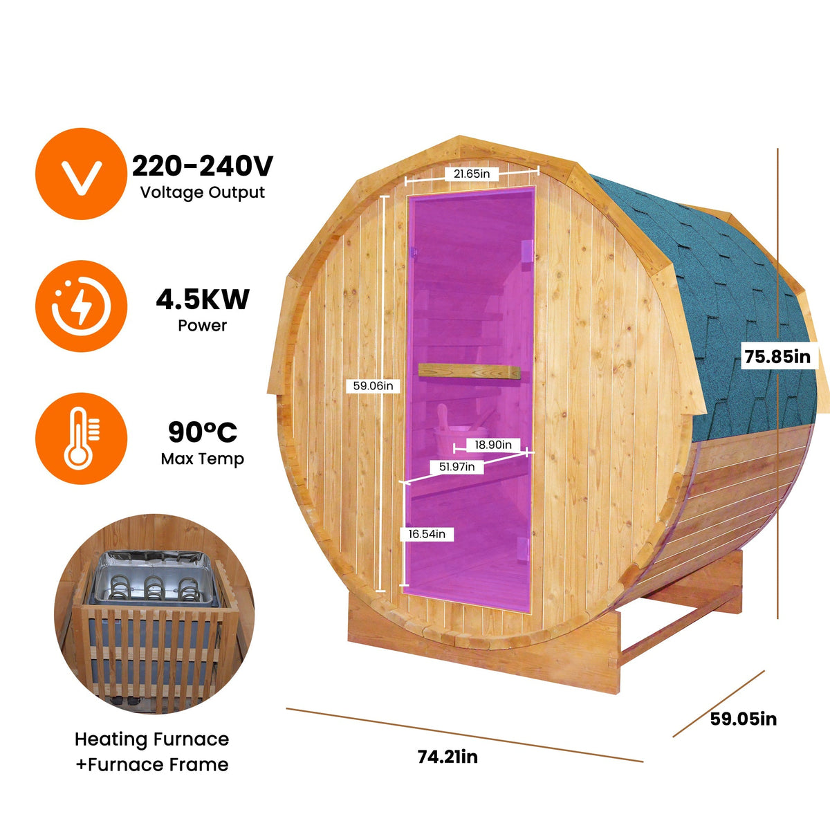 Traditional Cylindrical Stove Double Sauna Room - The Vitality Estate